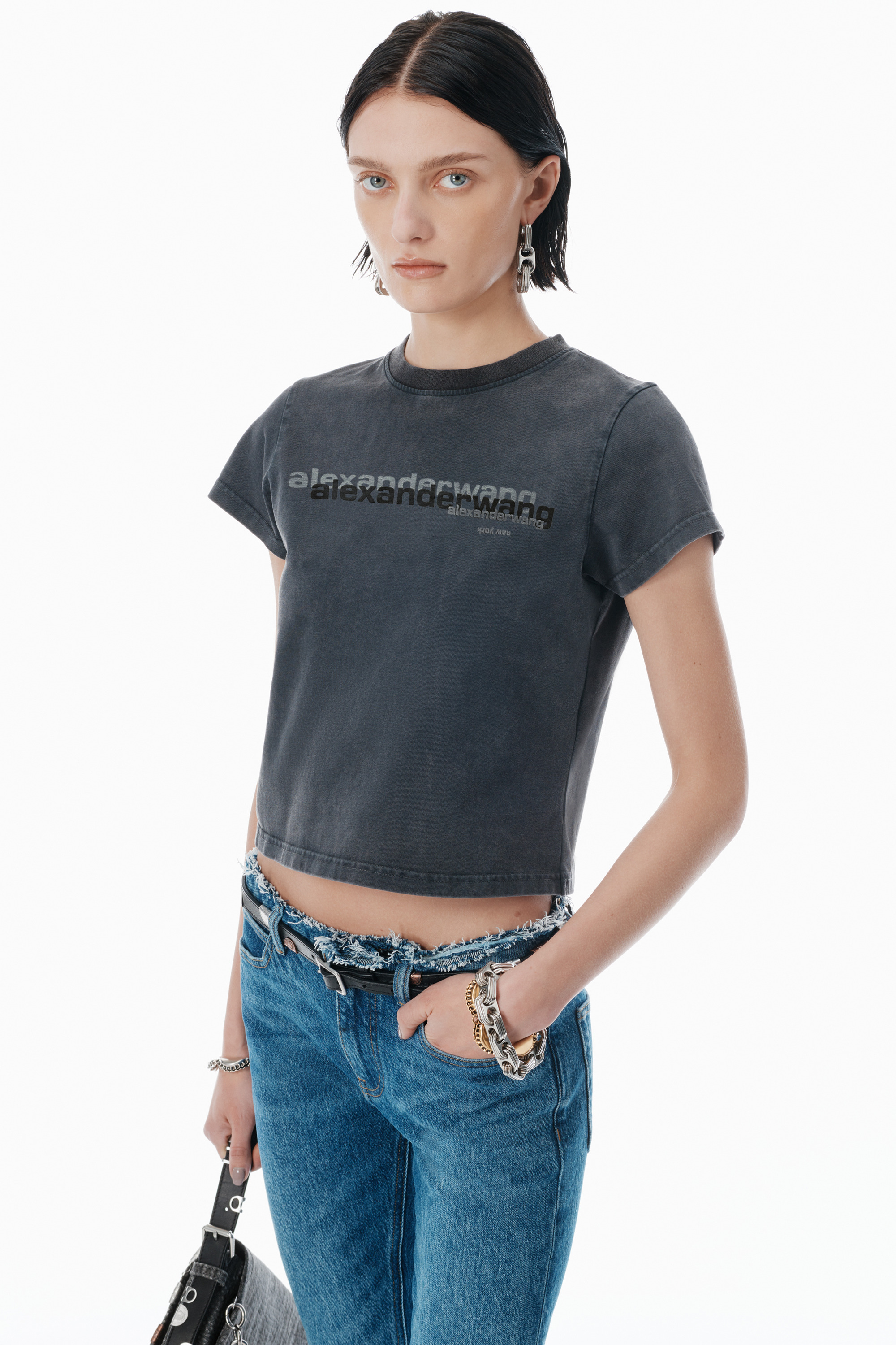 Black Cotton Shrunken Logo Tee - 3