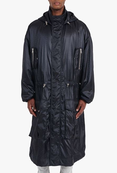 Oversized nylon parka with black Balmain monogram - 5