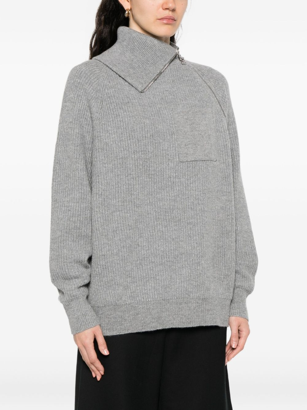 asymmetrical-neck zip-front sweater - 3