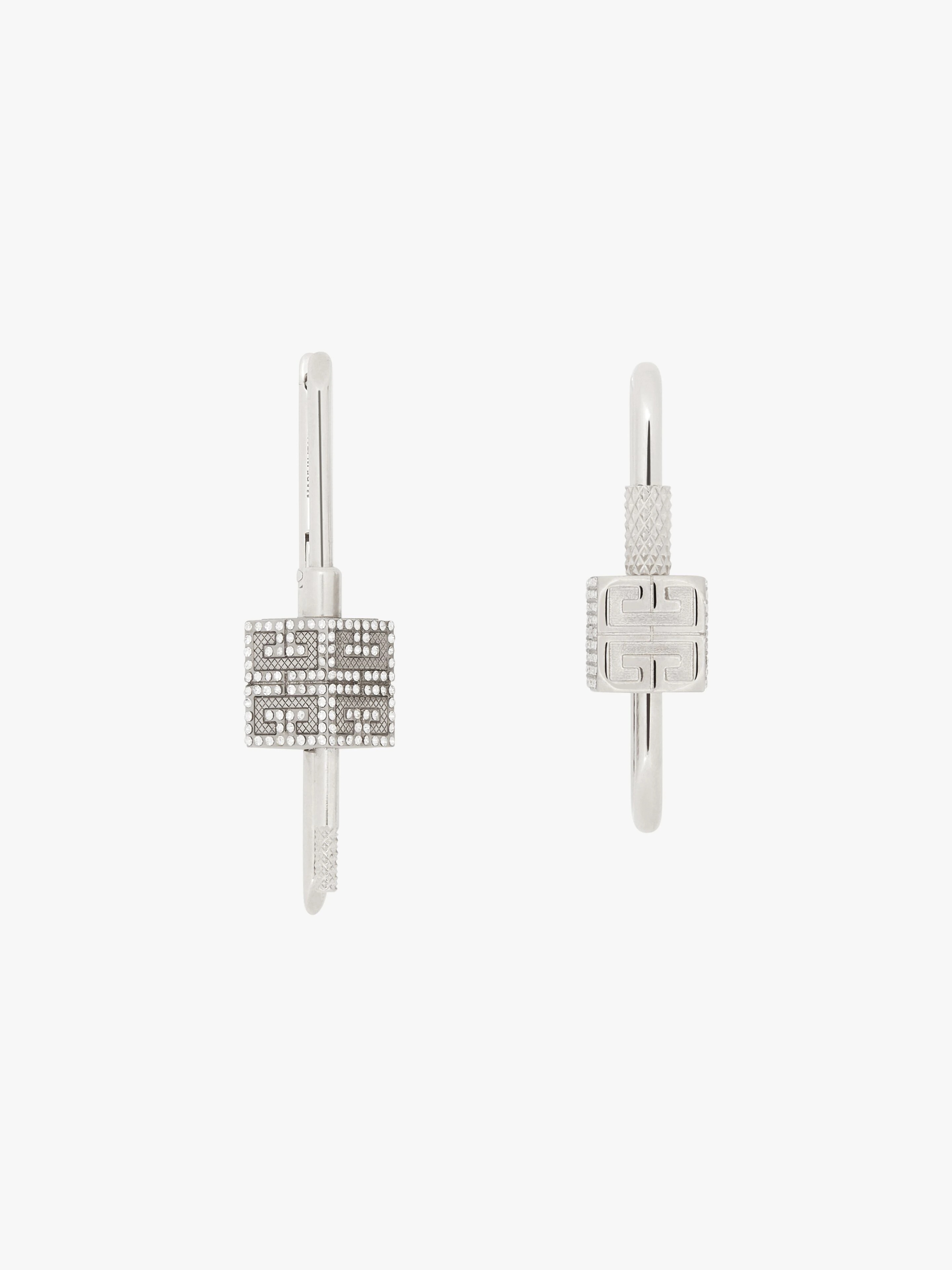 Silver Lock Crystal Earrings by Givenchy on Sale