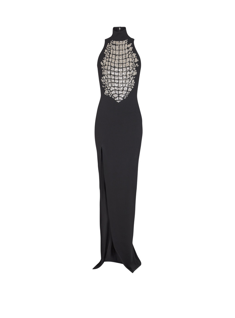Long embroidered slit dress 1