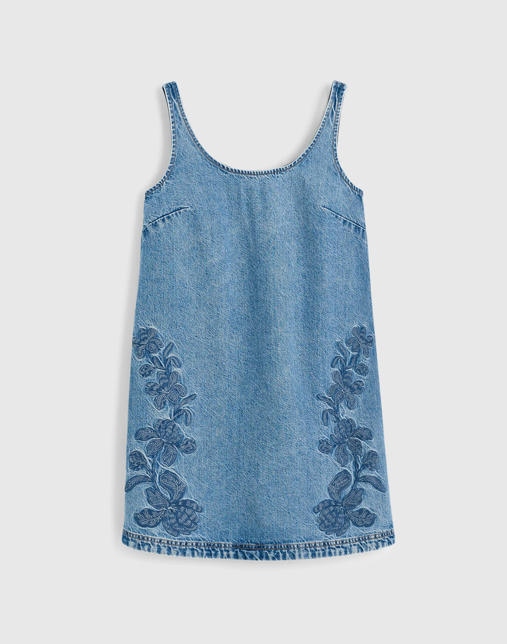 Denim Embroidered Mini Dress - 1