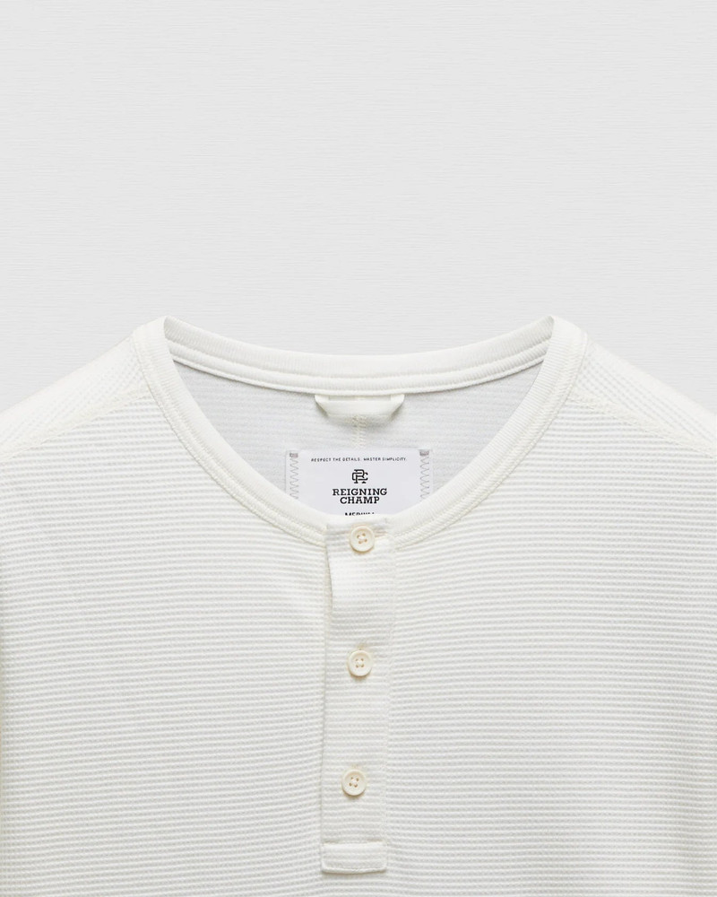 Reigning Champ Lightweight Waffle Standard Fit Henley - Championship White outlook