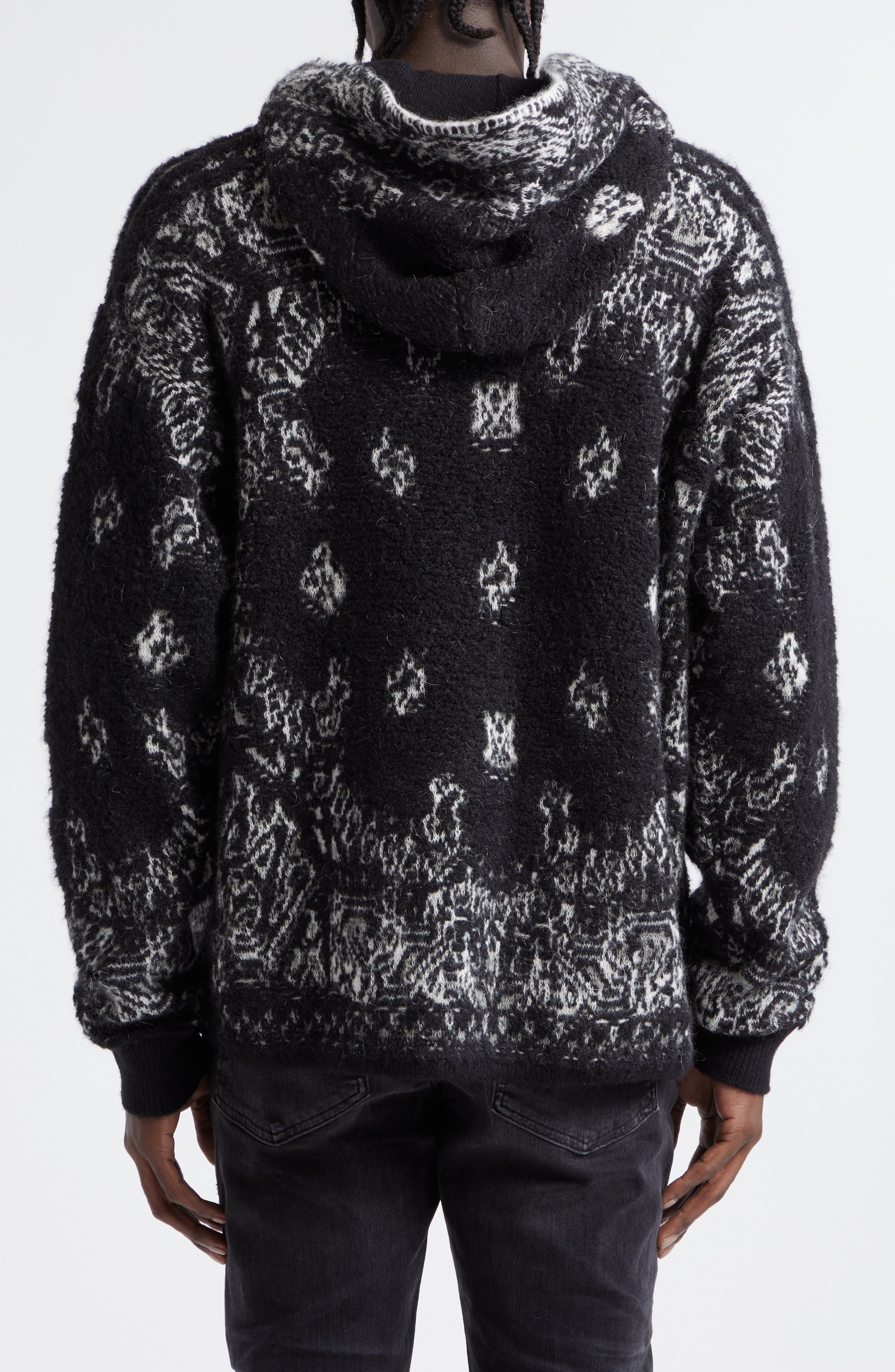 Bandana Jacquard Hooded Alpaca, Mohair & Wool Blend Sweater - 3