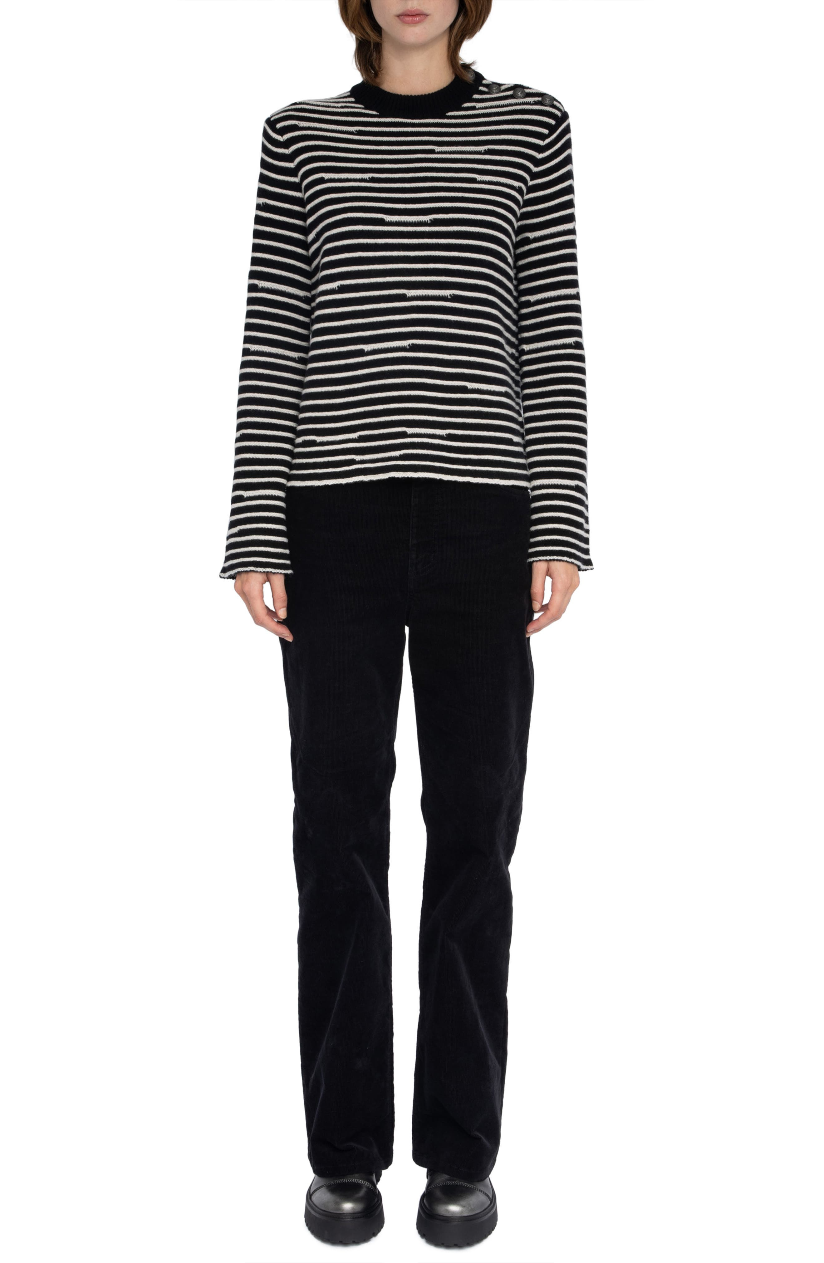 Zadig & Voltaire Spiky Stripes Wool & Cashmere Sweater in Black at Nordstrom - 7