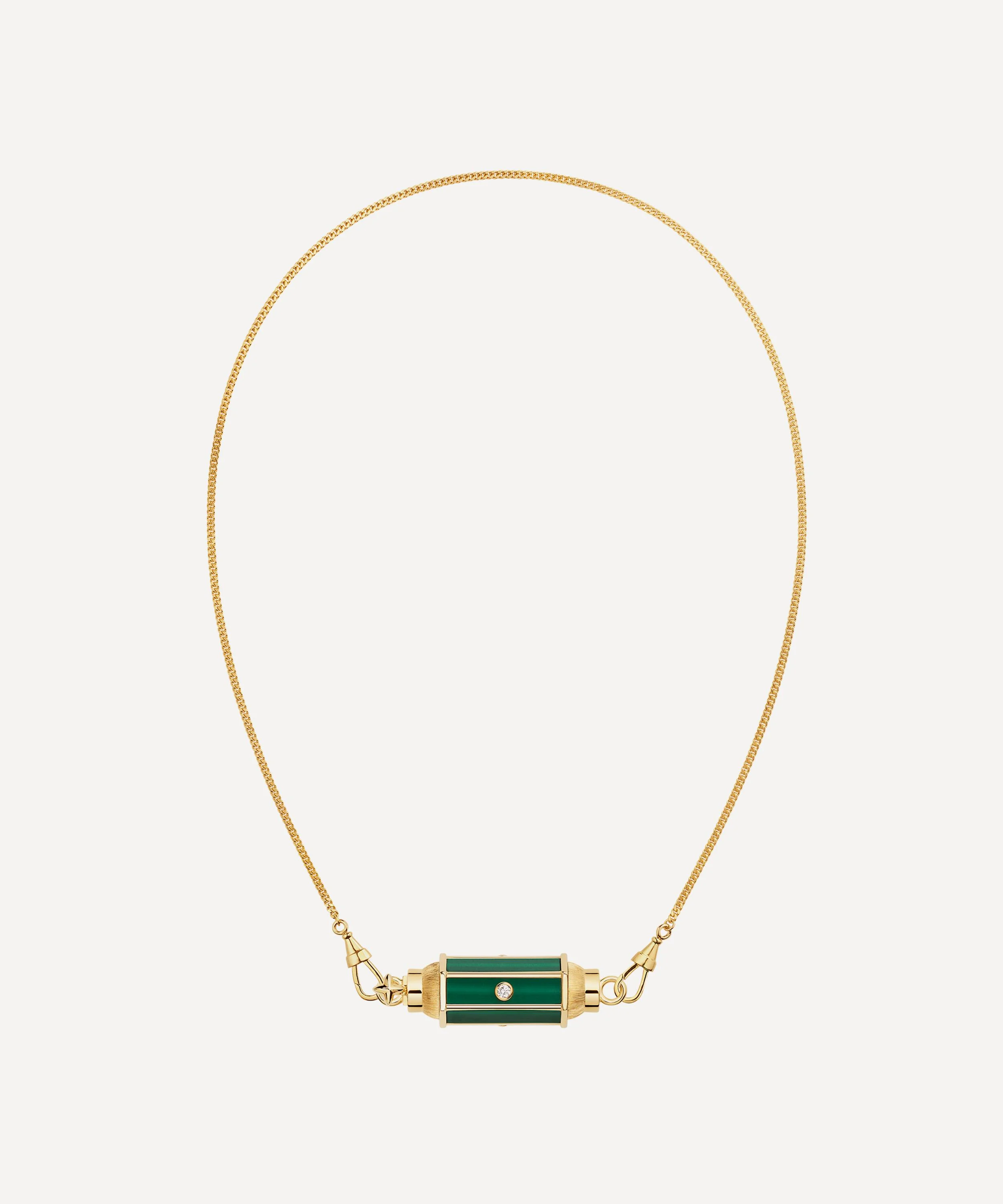 18ct Gold Diamond Malachite Baby Locket Necklace - 1