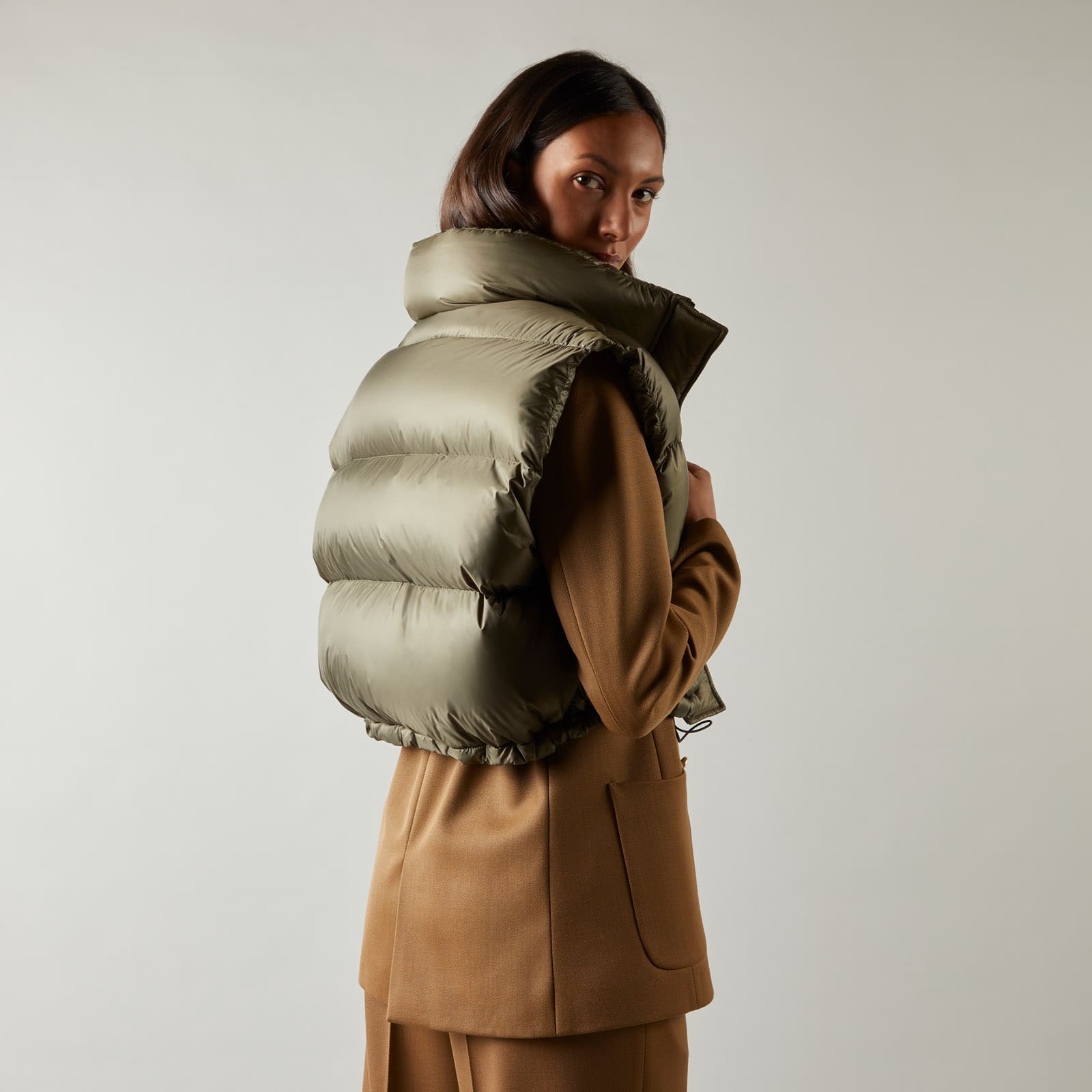 Cropped Down Gilet Green - 5