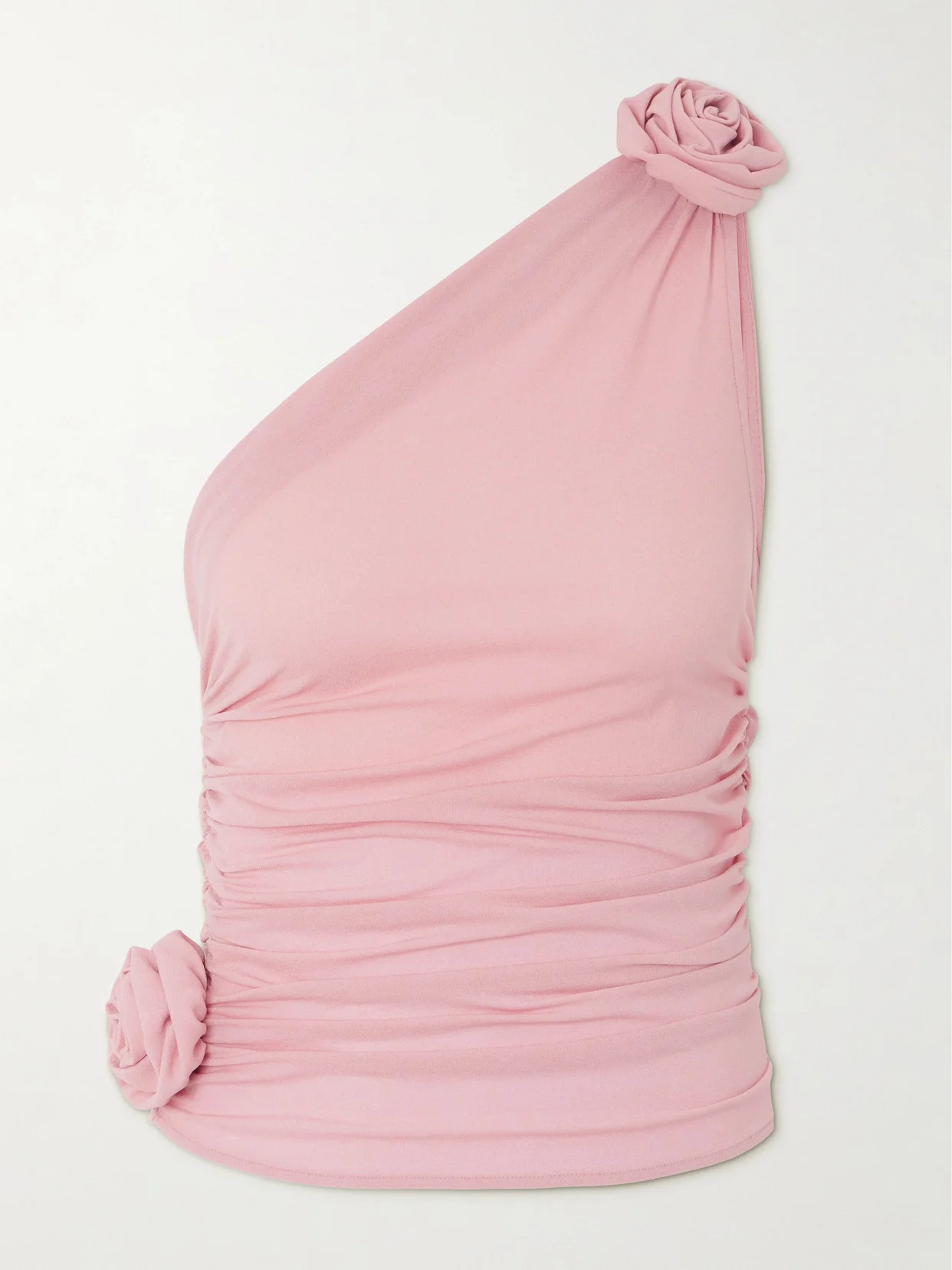 One-shoulder Appliquéd Ruched Stretch-silk Top - 1