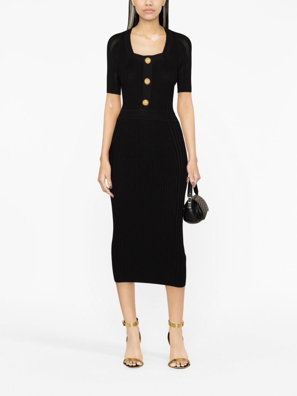button-embellished ribbed-knit dress - 2