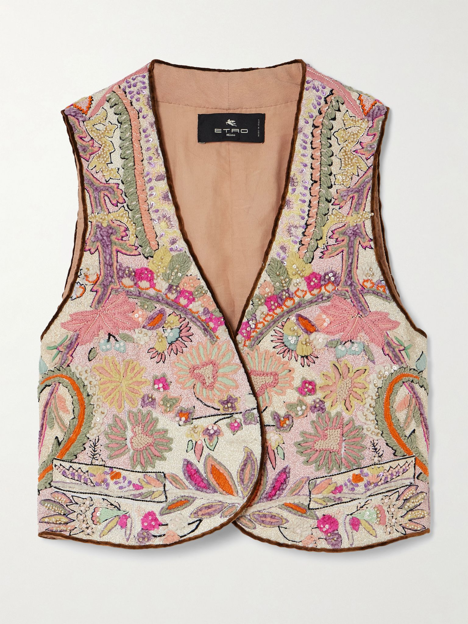 Cropped embellished linen-bouclé vest Pink - 1