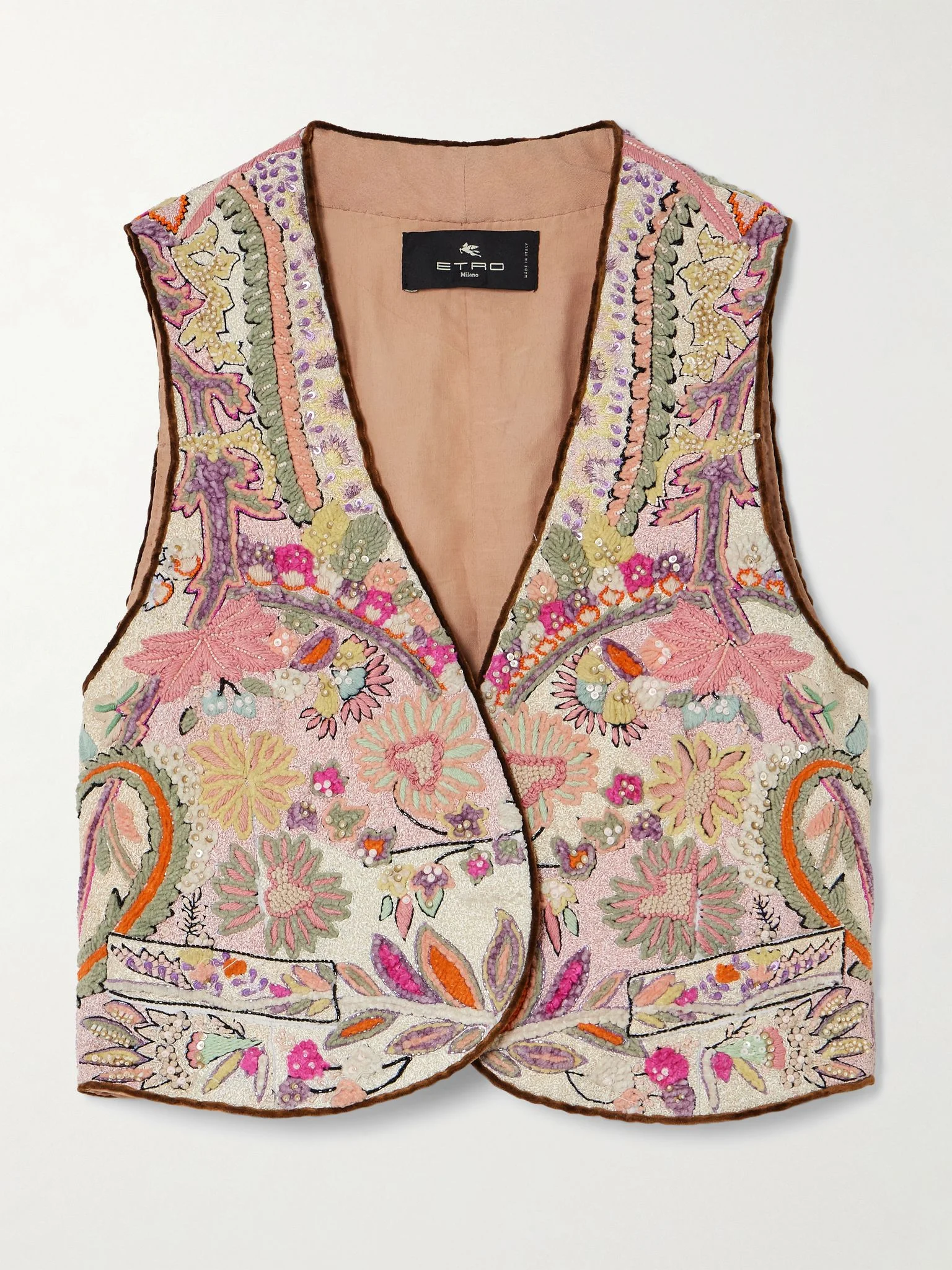 Cropped embellished linen-bouclé vest Pink - 1