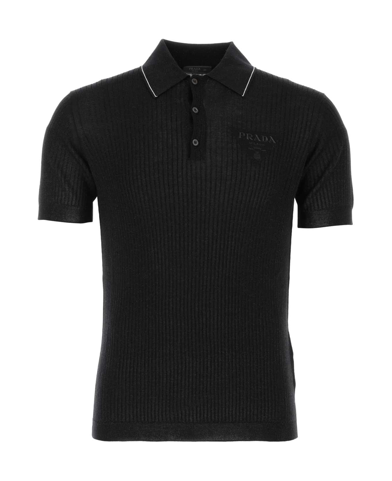 Black Wool Blend Polo Shirt - 1
