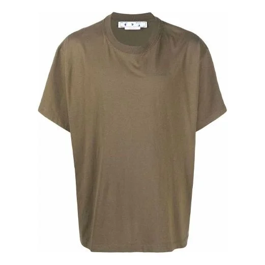 Off-White Diag Tab Solid Color Round Neck Short Sleeve Olive Green OMAA038S22JER0025656 - 1