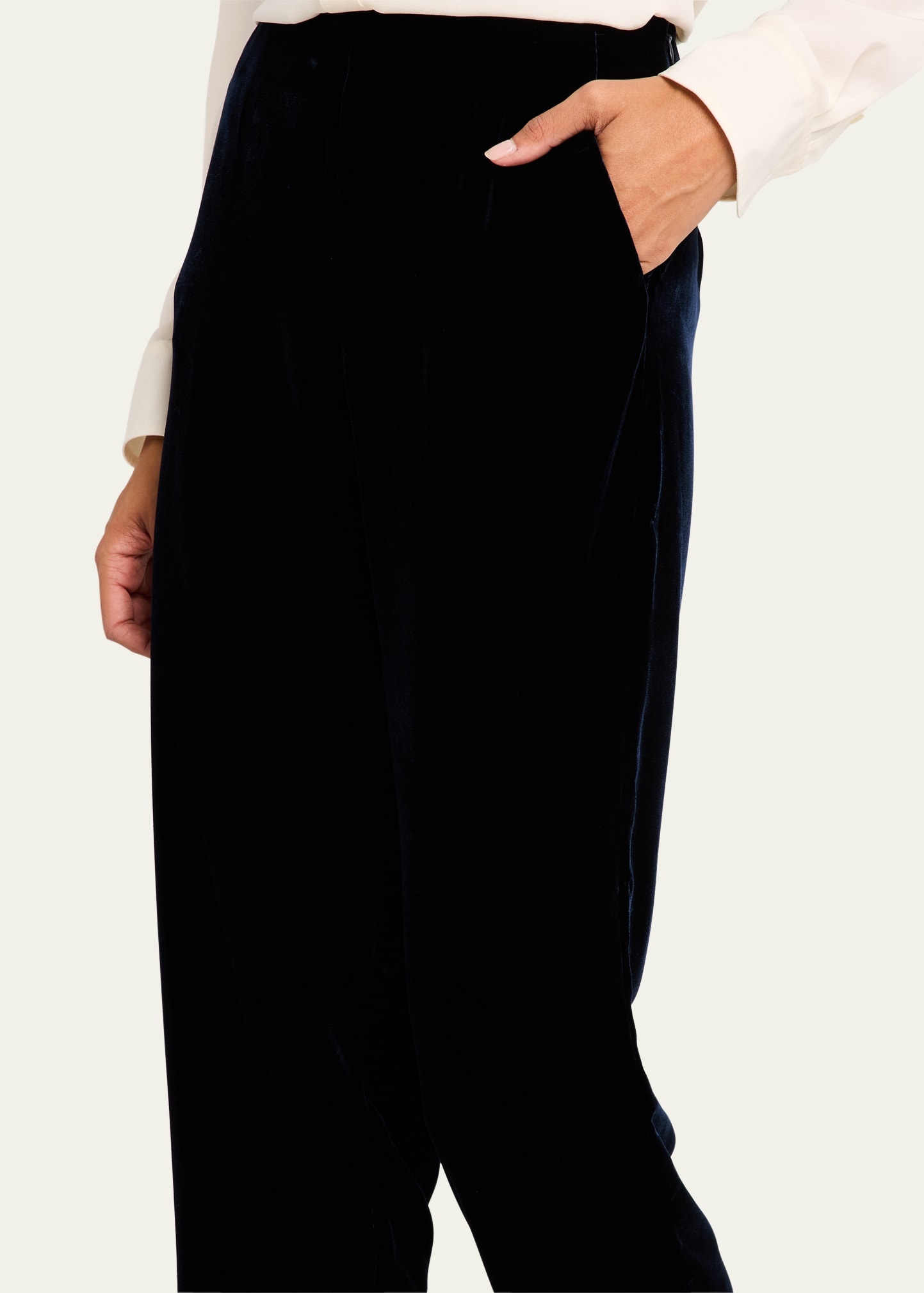 Mid-Rise Slim-Leg Velvet Trousers - 5