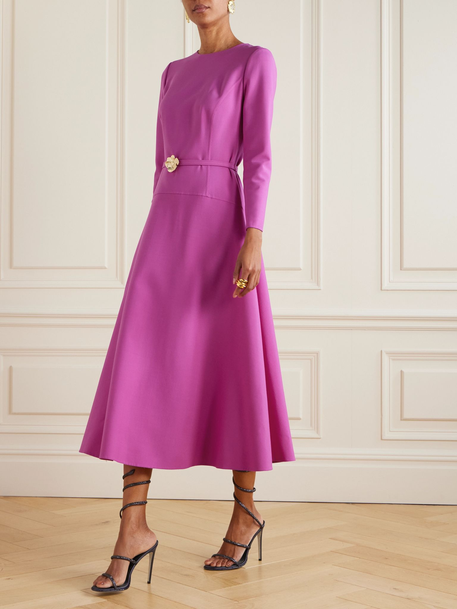 Belted wool-blend midi dress Pink - 2