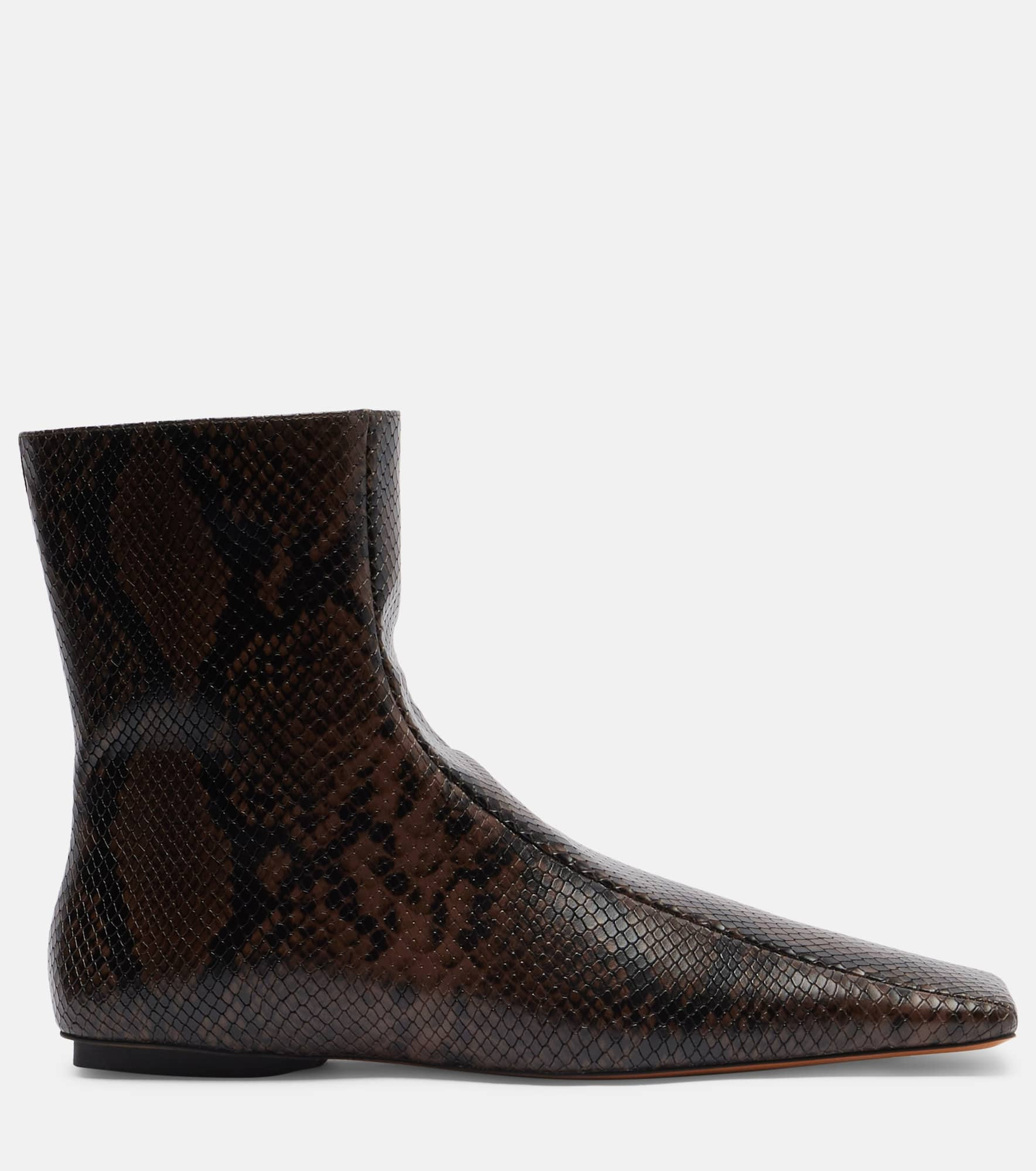 Snake-effect faux leather ankle boots - 4