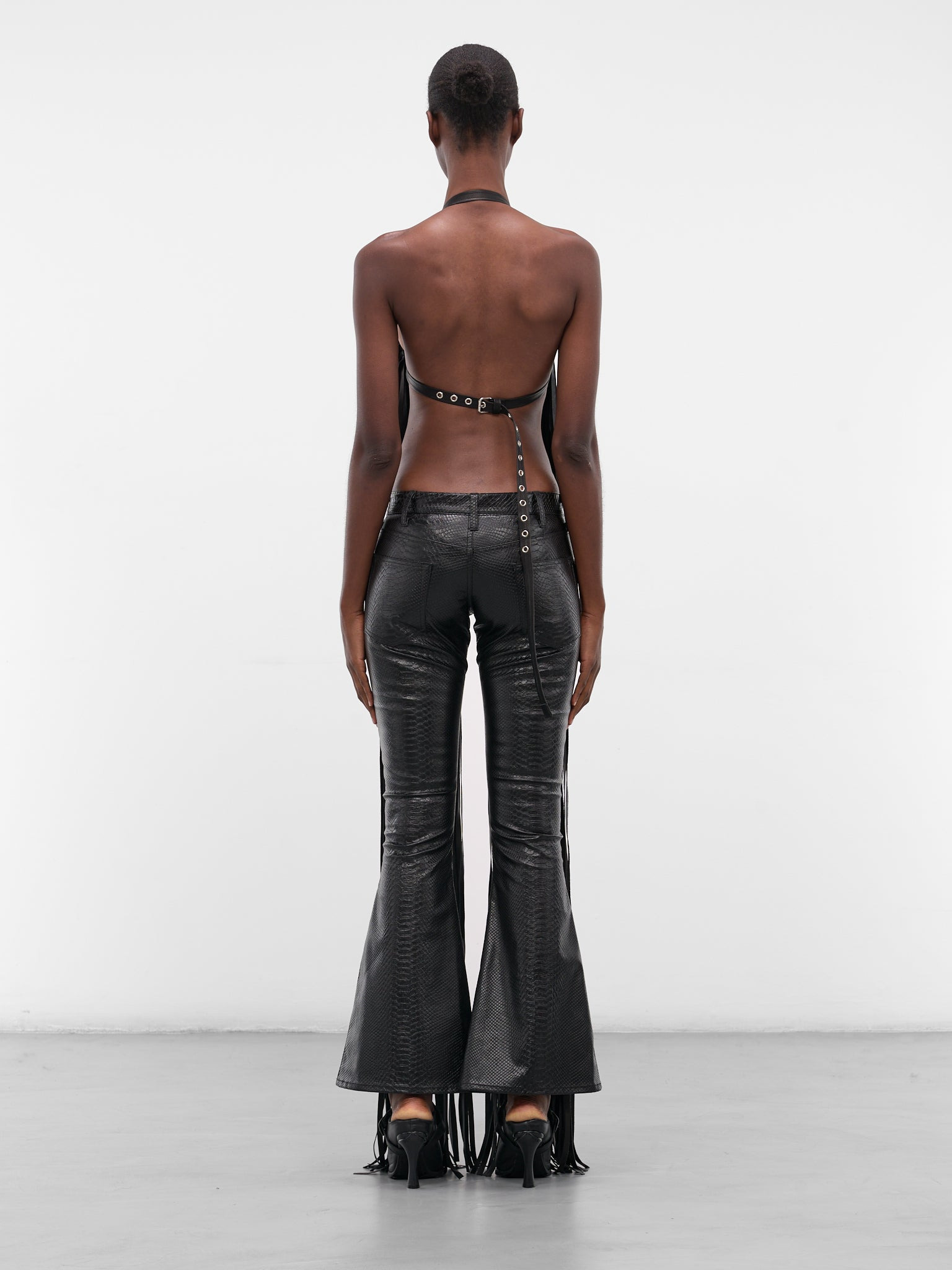 Vaquera Black Leather Fringe Top - 3