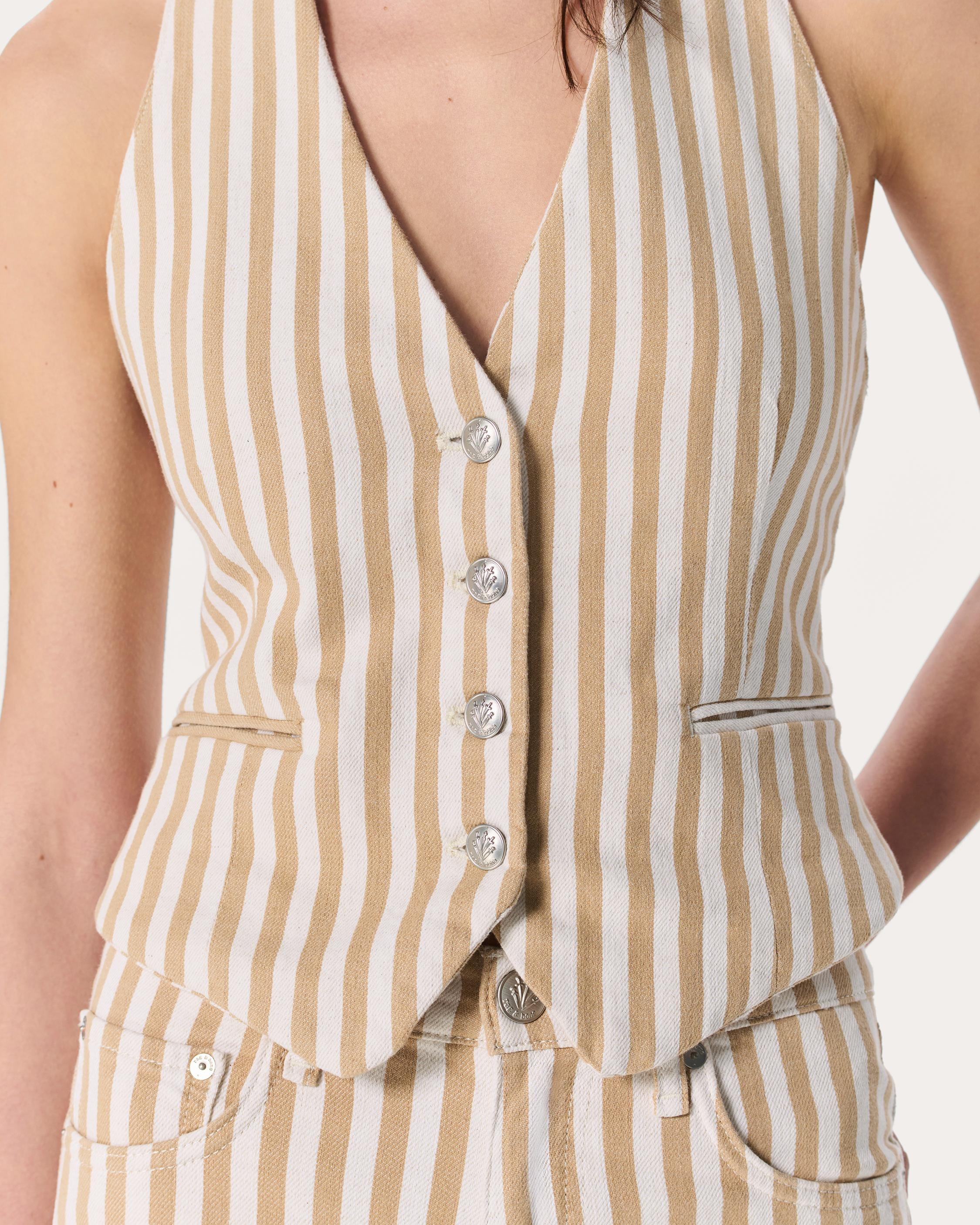 Ethel Striped Denim Vest
Vintage Stretch in Tan Stripe - 4