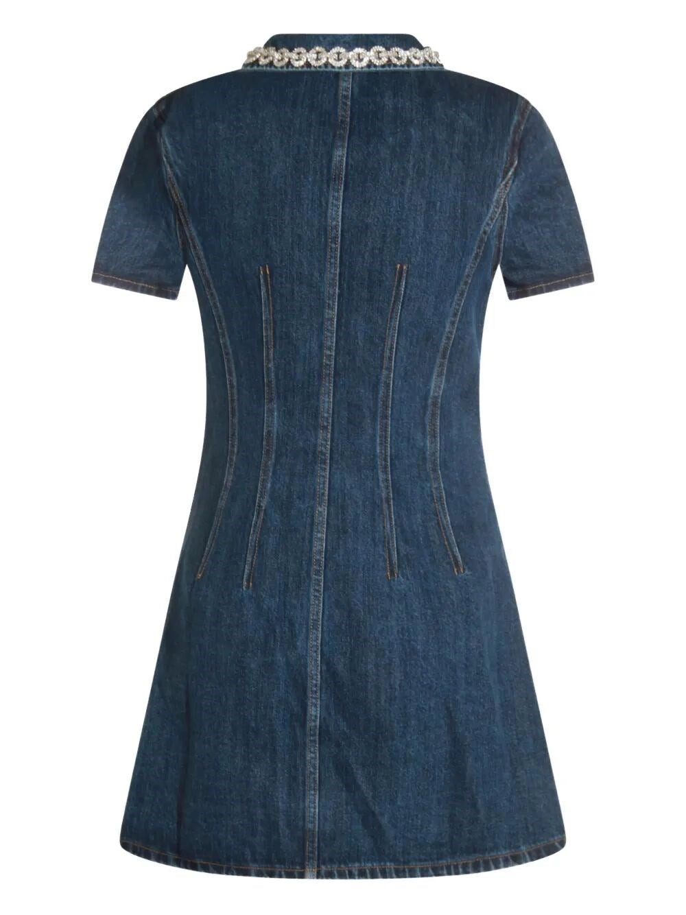 Self-Portrait Women Denim Crystal Trim Collared Mini Dress - 2