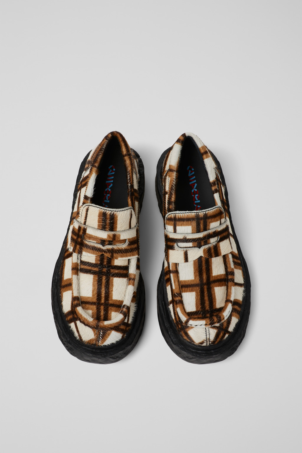 Cream-brown tartan hair-on-leather loafers - 4