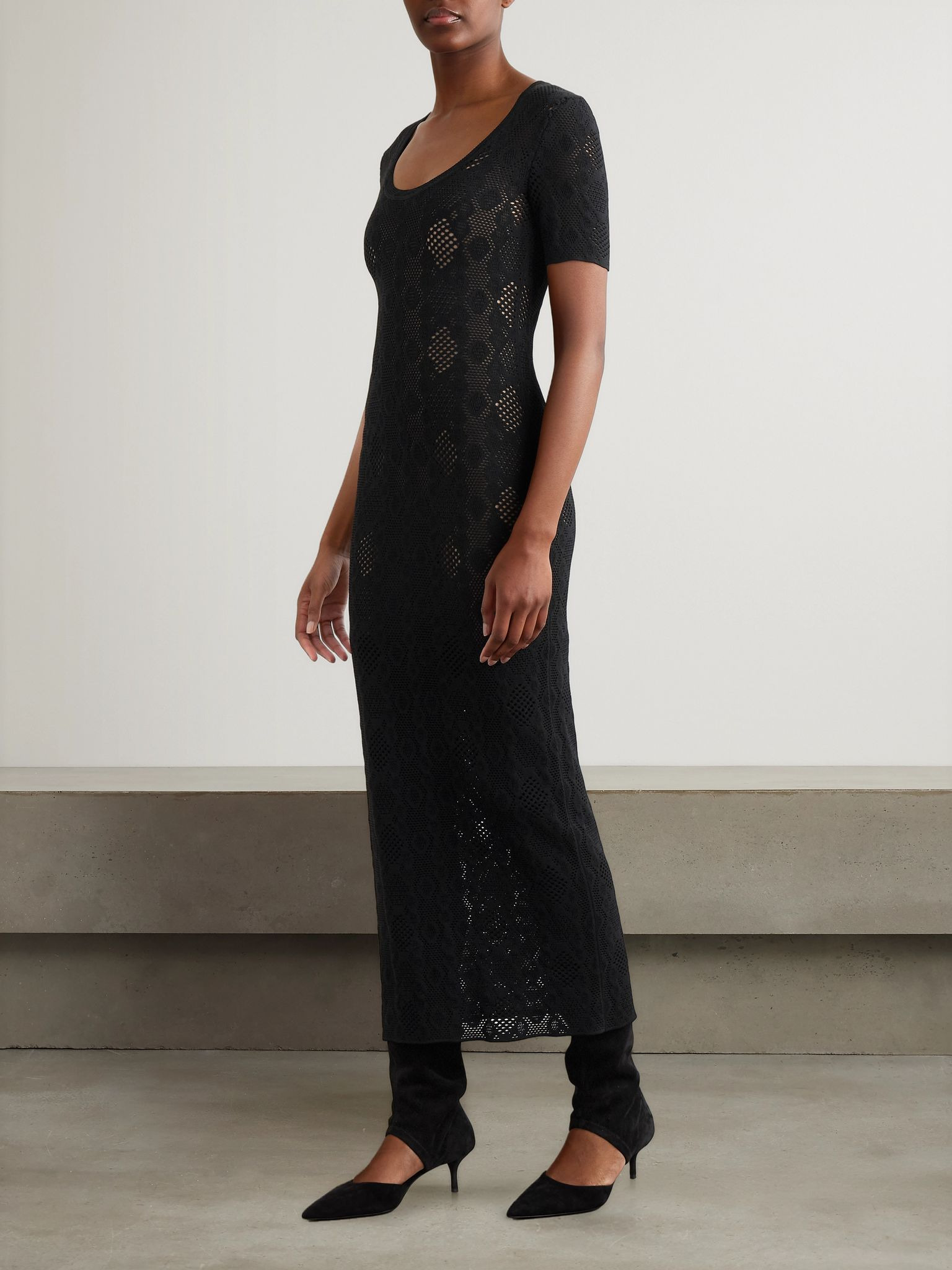Open-knit midi dress Black - 2