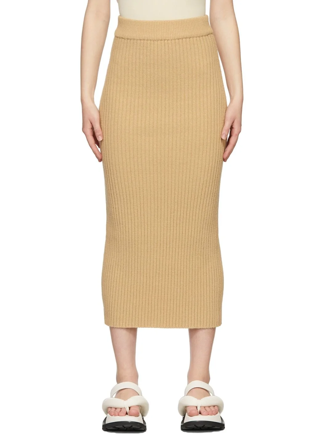 Beige Knit Long Skirt - 1