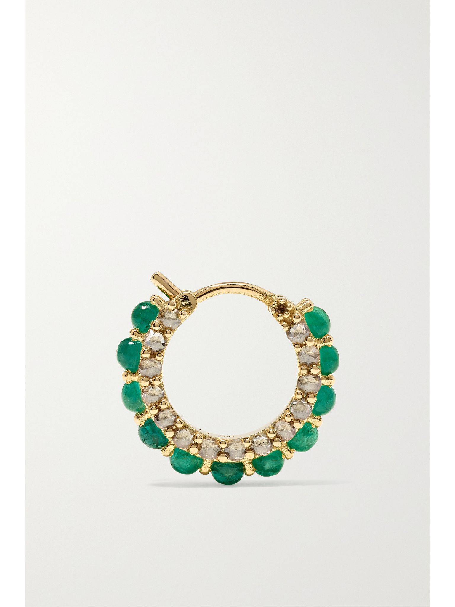 Streamflow 18-karat gold, emerald and diamond hoop earrings Green - 3