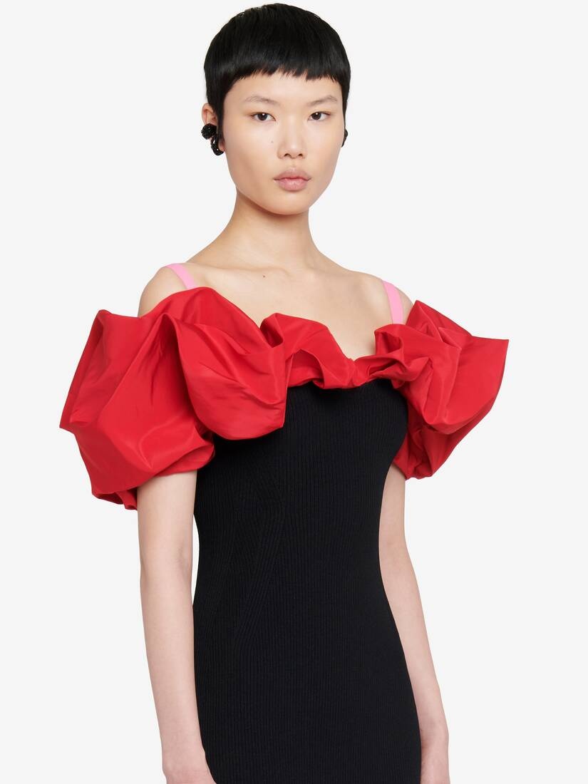 Women's Hybrid Ruffled Pencil Dress in Black/red/pink - 5