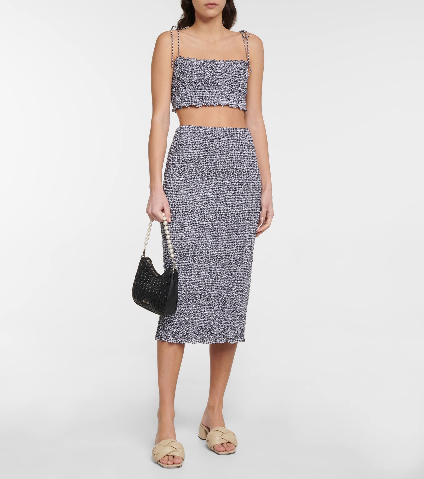 Shirred gingham cotton crop top - 2