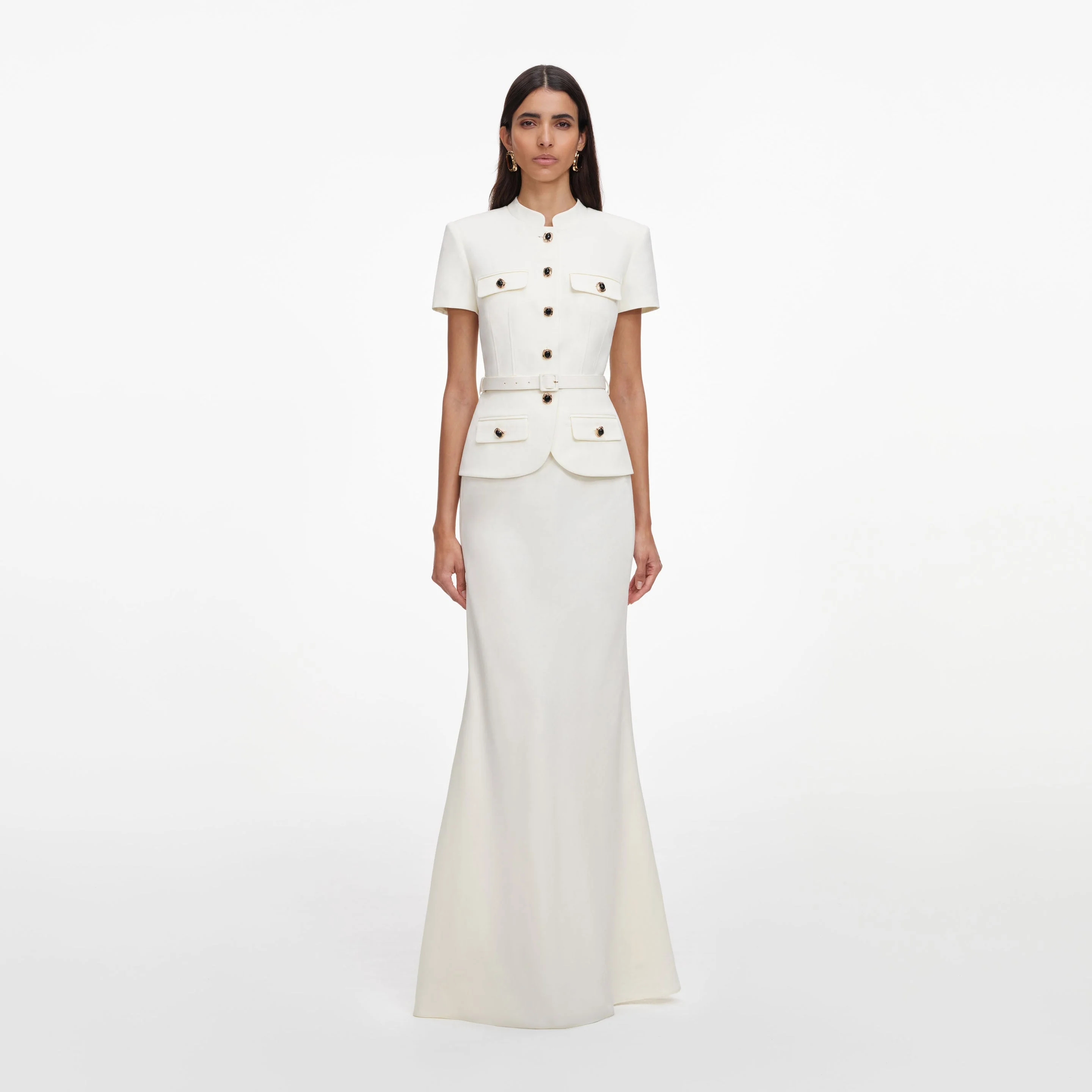 Cream Linen Blend Peplum Maxi Dress - 1