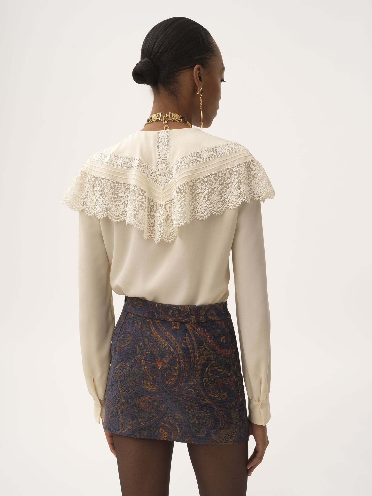 GATHERED BLOUSE IN CRÊPE DE CHINE & LACE - 5