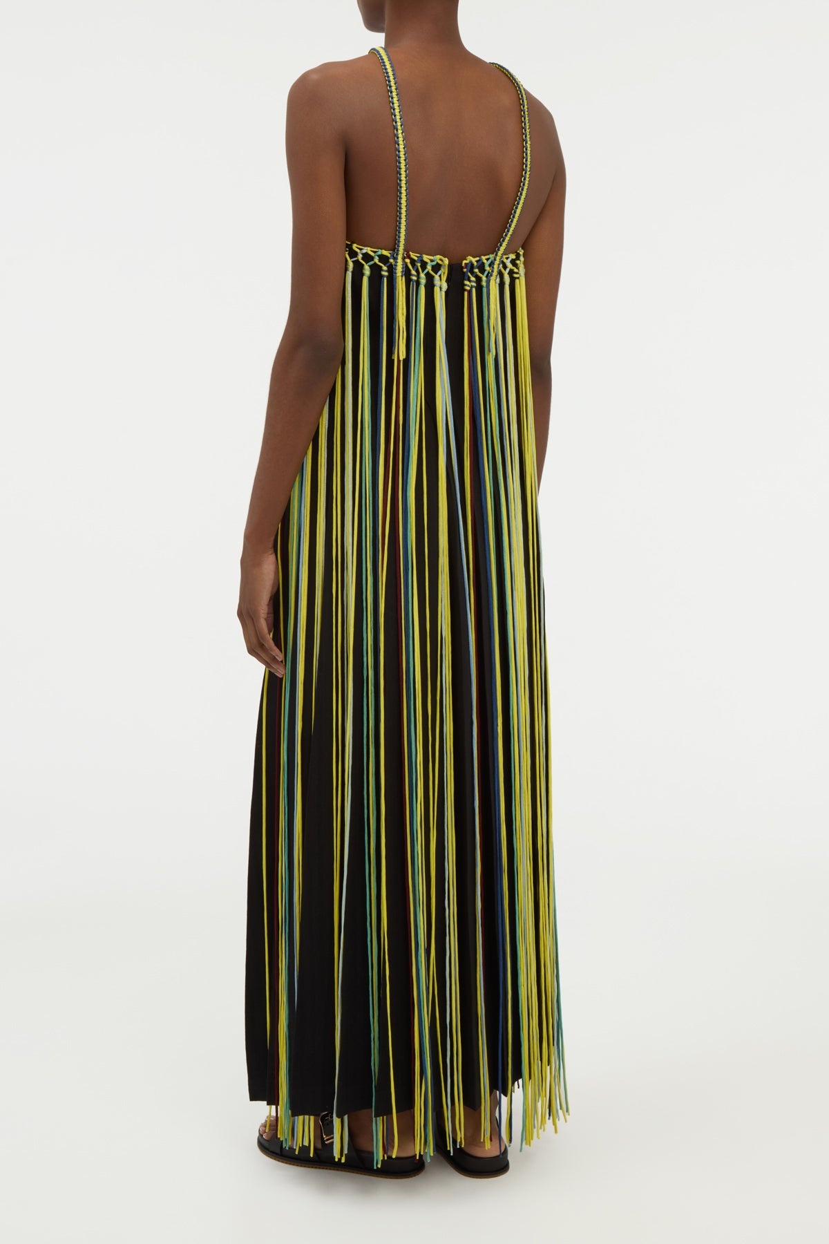 Tacia Fringe Maxi Dress in Black Multi Silk - 4