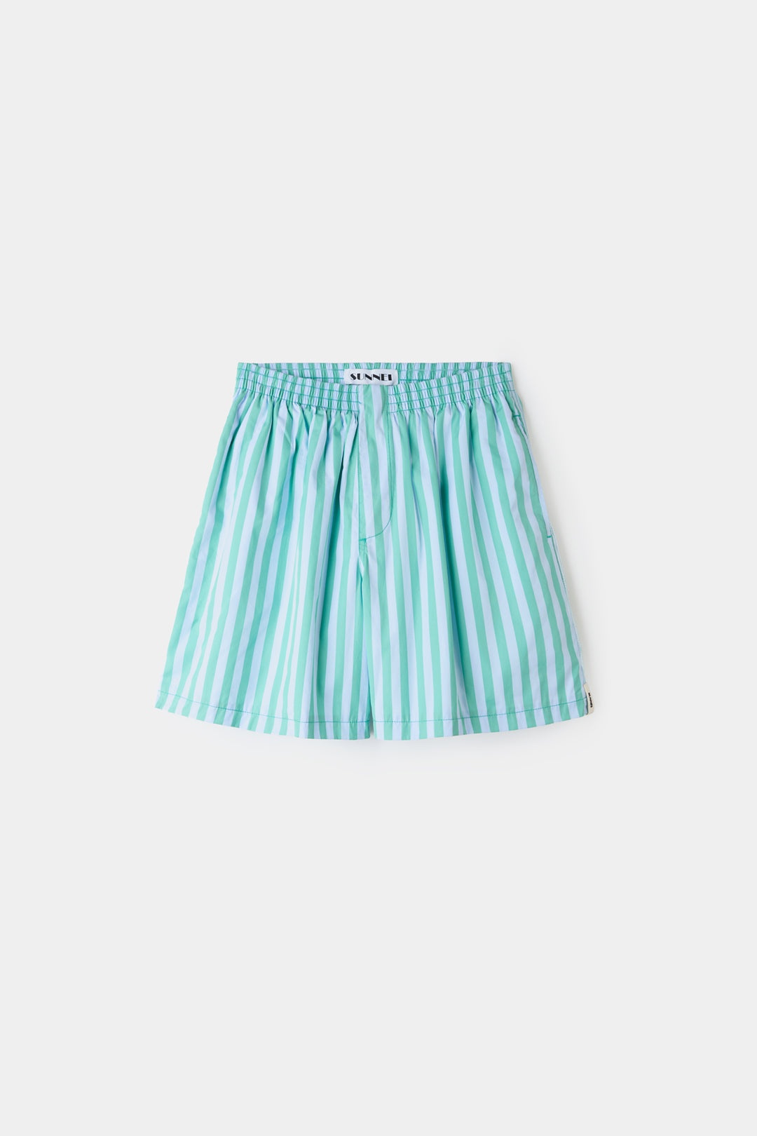 ELASTIC SHORT PANTS / mint green & azure stripes - 2
