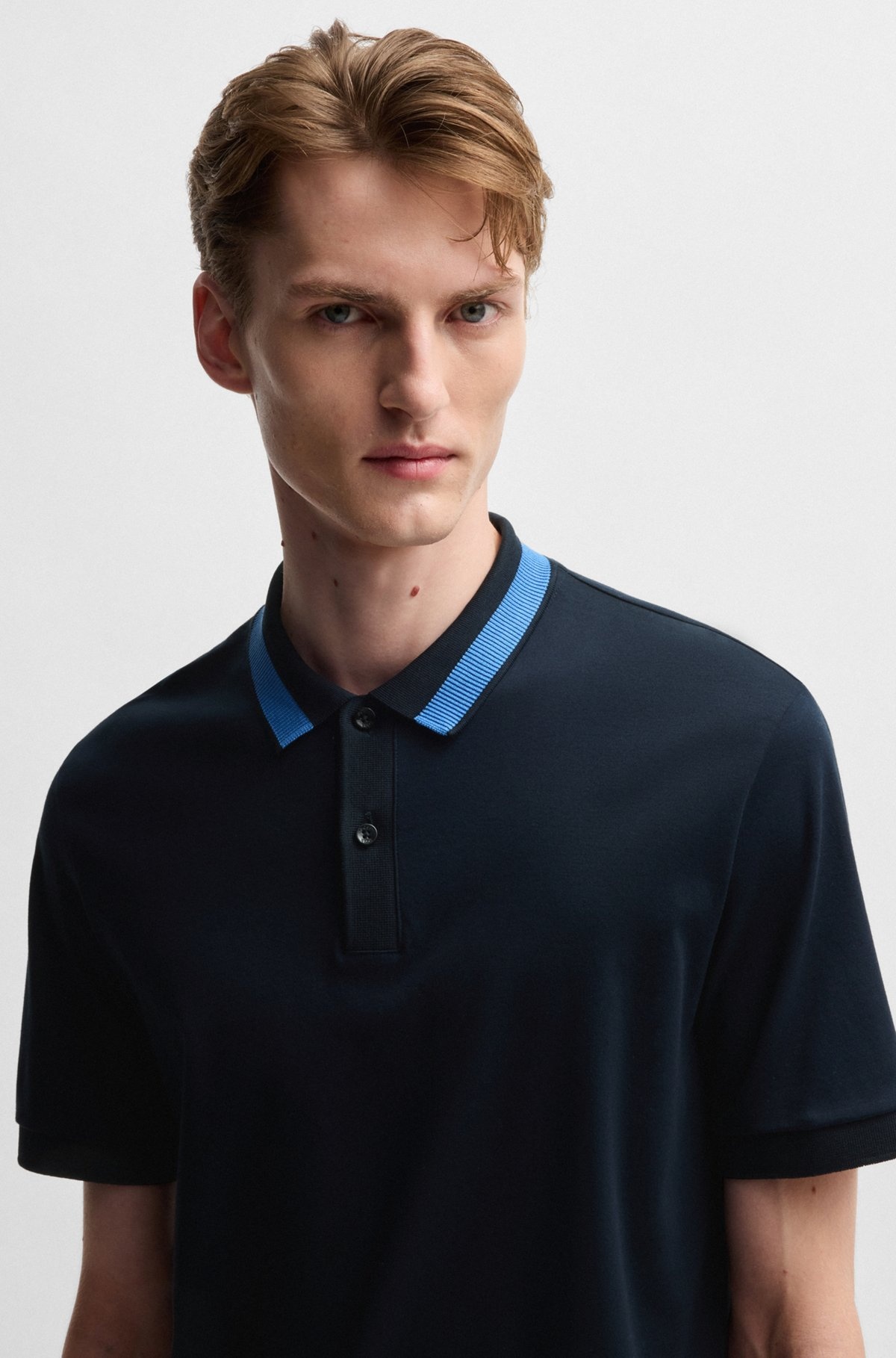 MERCERIZED-COTTON SLIM-FIT POLO SHIRT WITH COLLAR STRIPE - 3