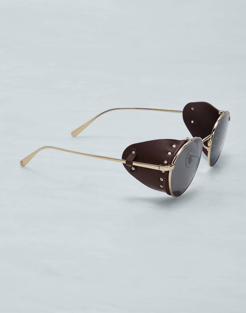Brunello Cucinelli Cesarino metal sunglasses with leather side shield outlook