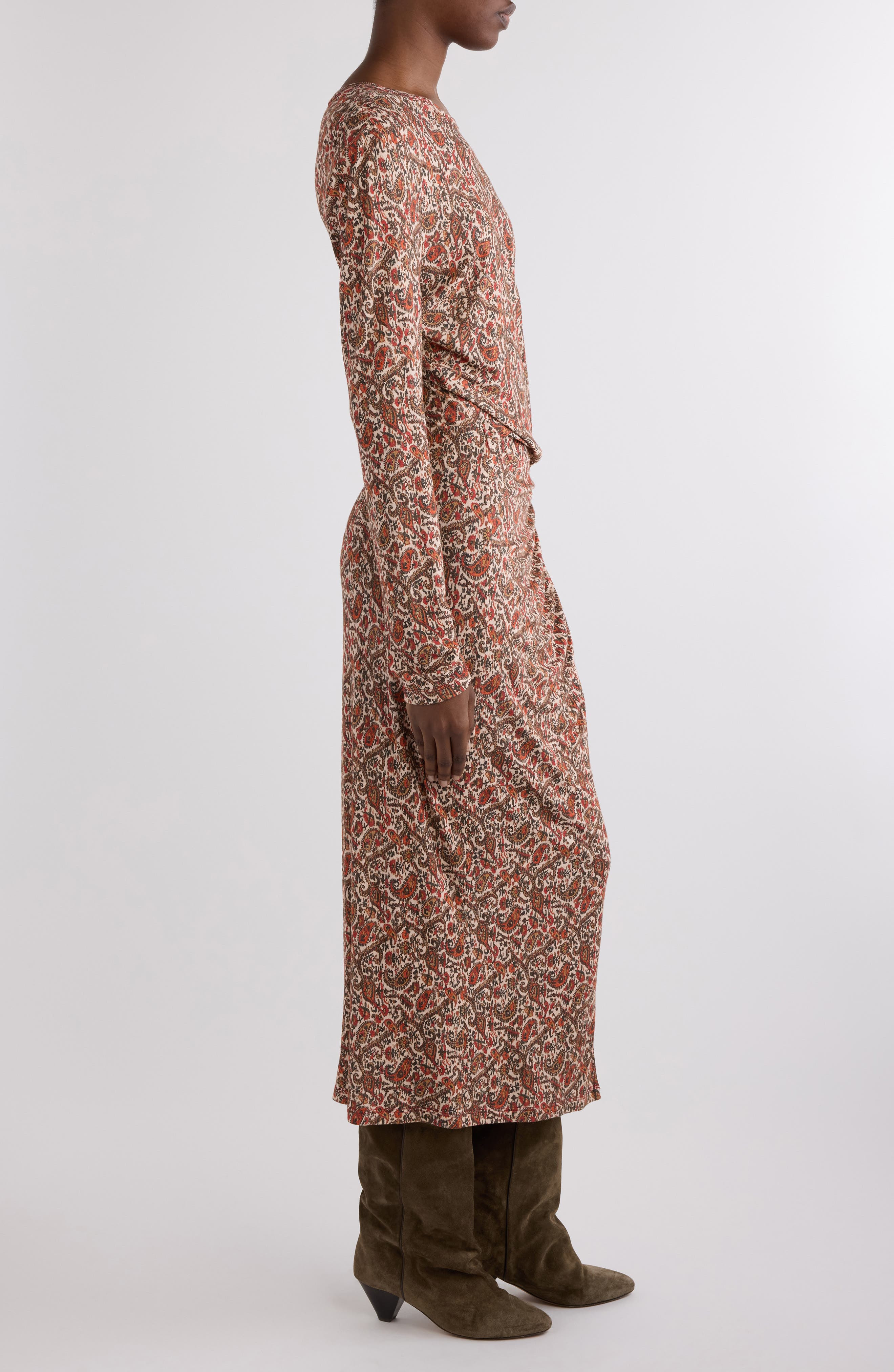 Isabel Marant Étoile Jelina Ruched Long Sleeve Maxi Dress in Rust at Nordstrom - 3