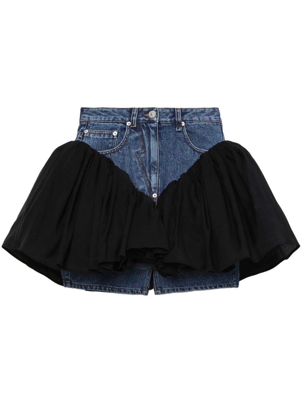 ruffled-panel denim shorts - 1