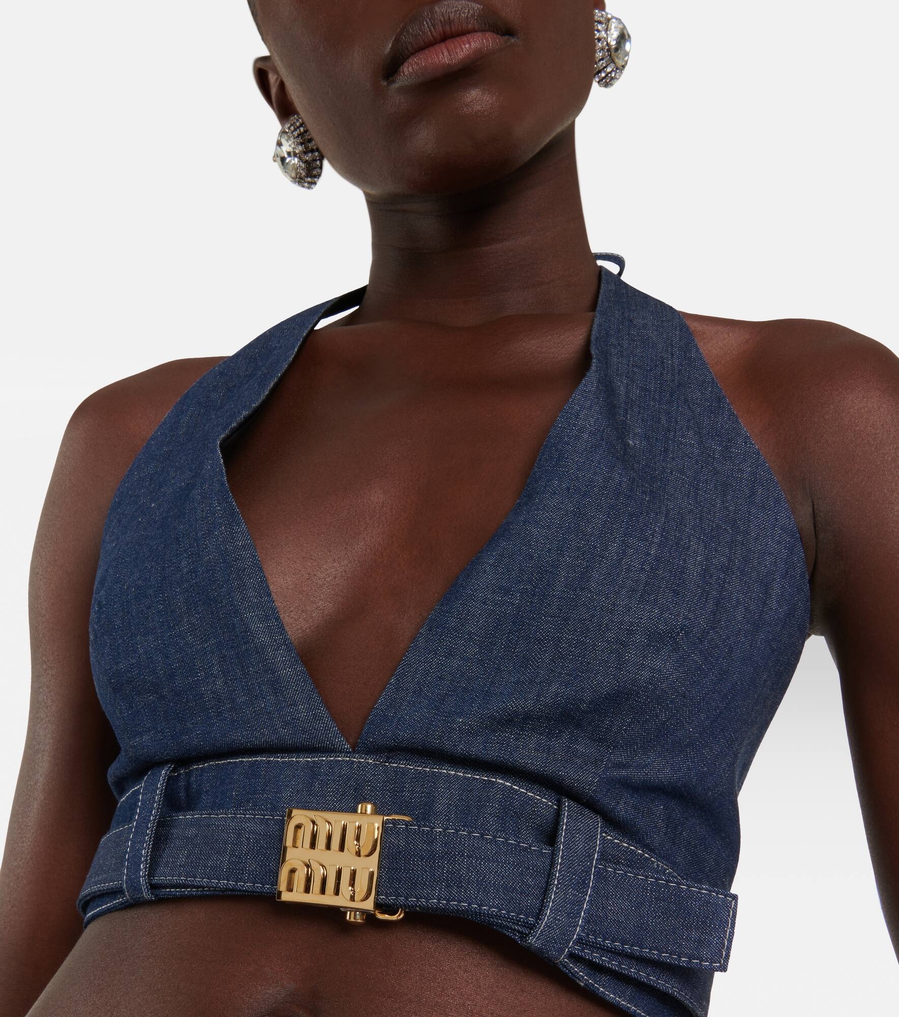 Embellished denim bralette - 4