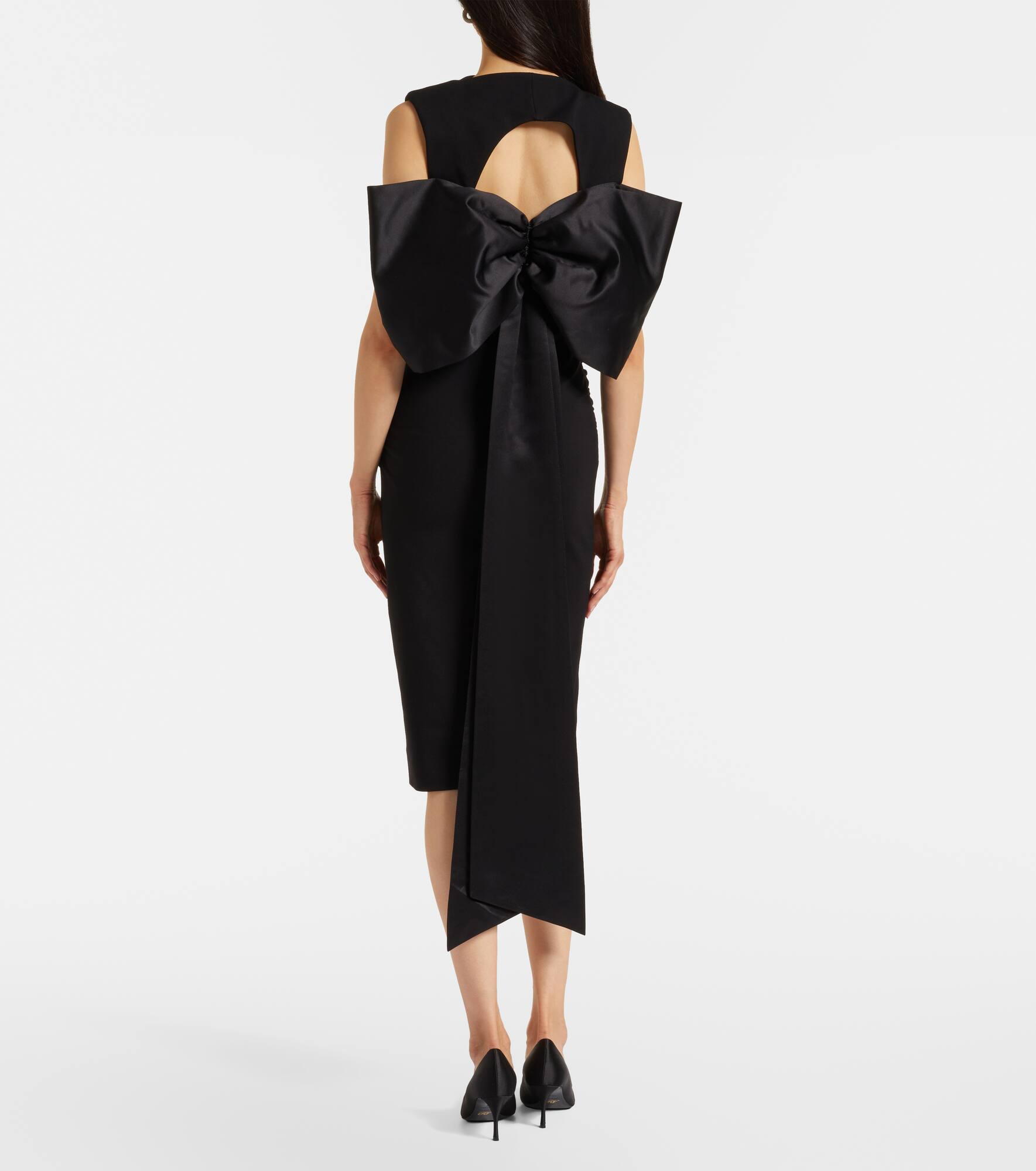 Bow-detail ruched satin-trimmed midi dress - 3