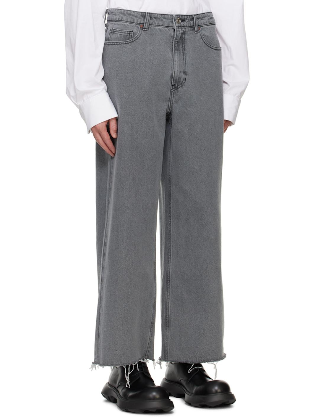 Gray Low Rise Wide Jeans - 2