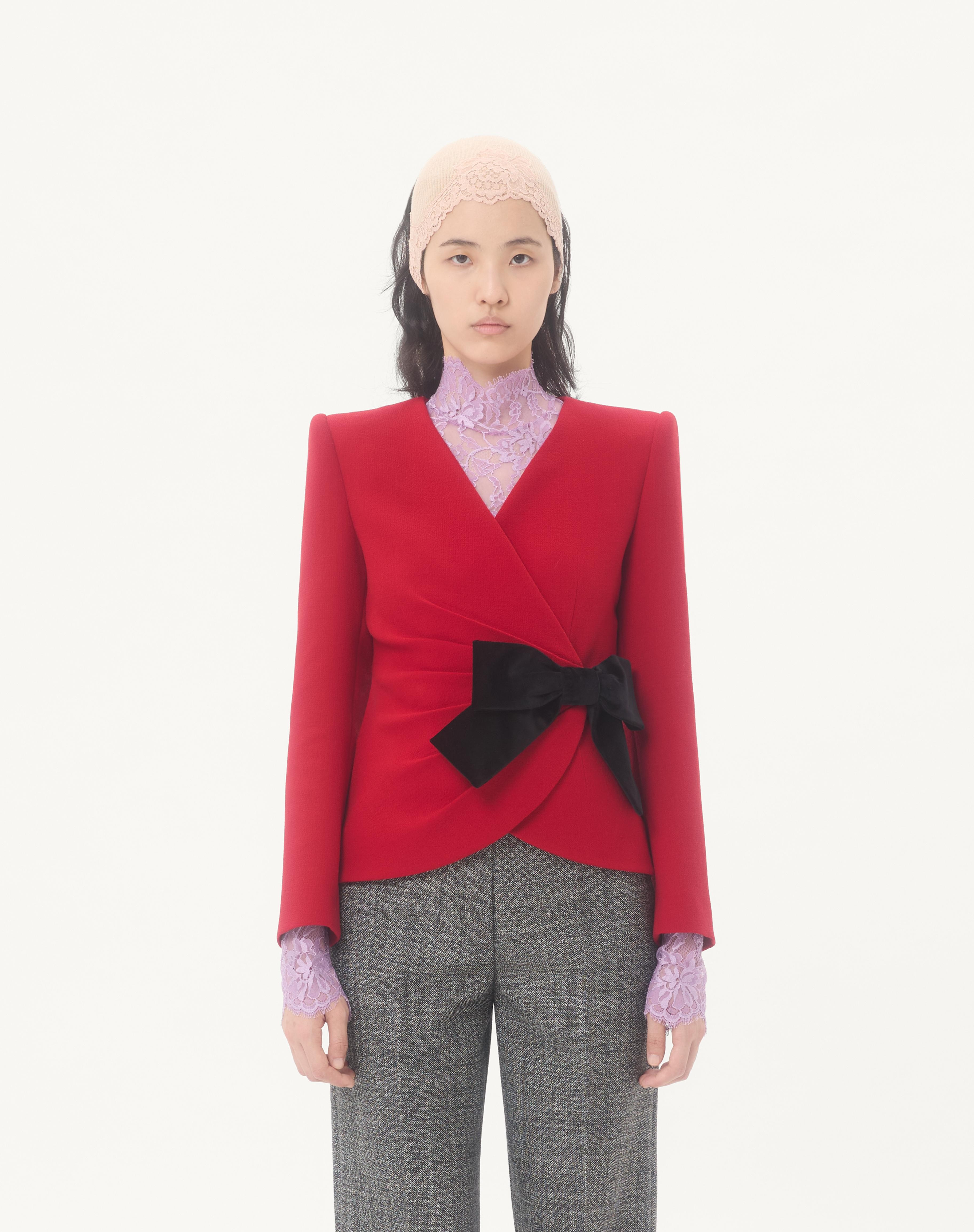 WOOL CREPE JACKET WITH CONTRASTING BOW - 5