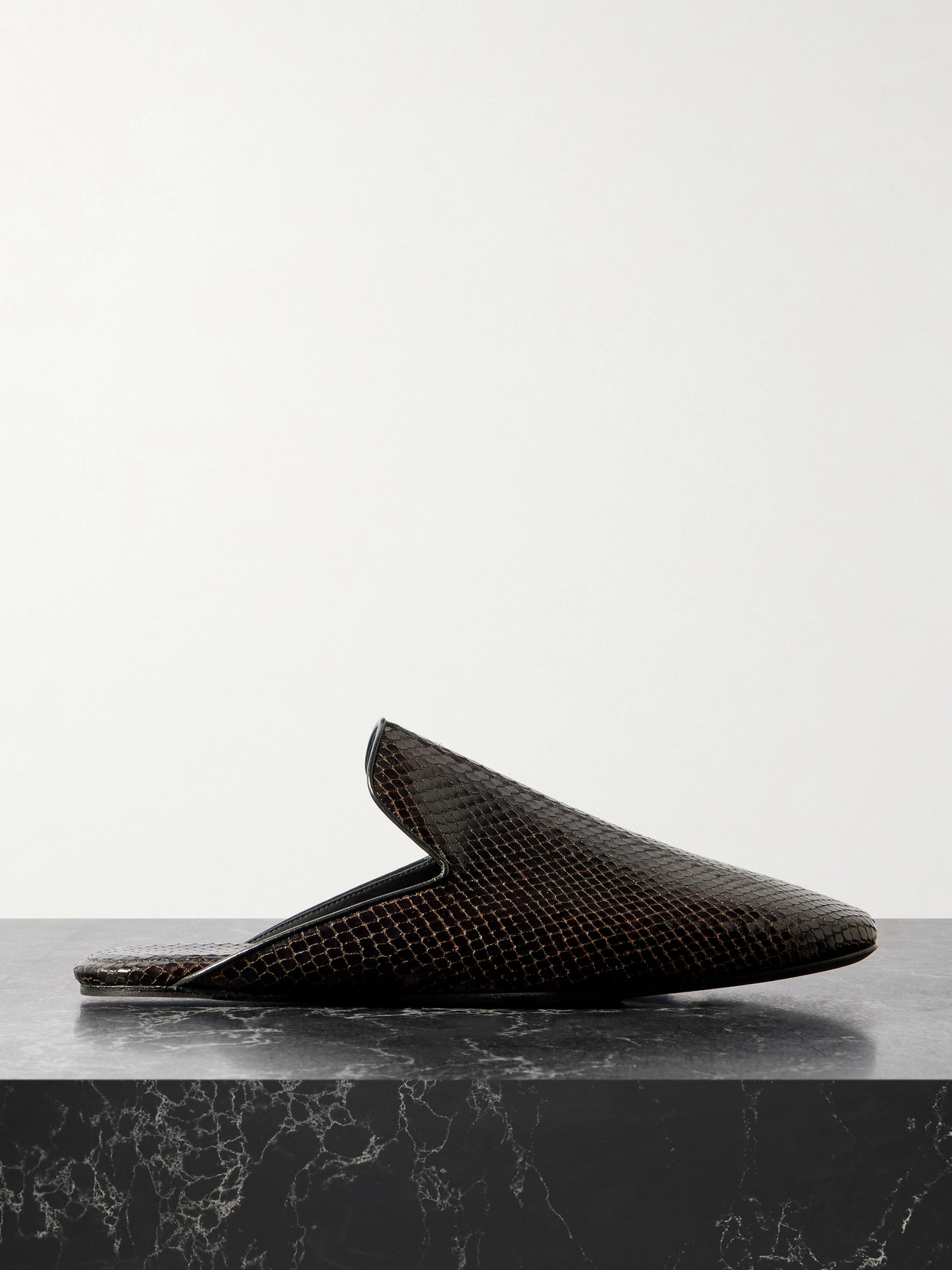 Snake-effect Leather Mules - 1
