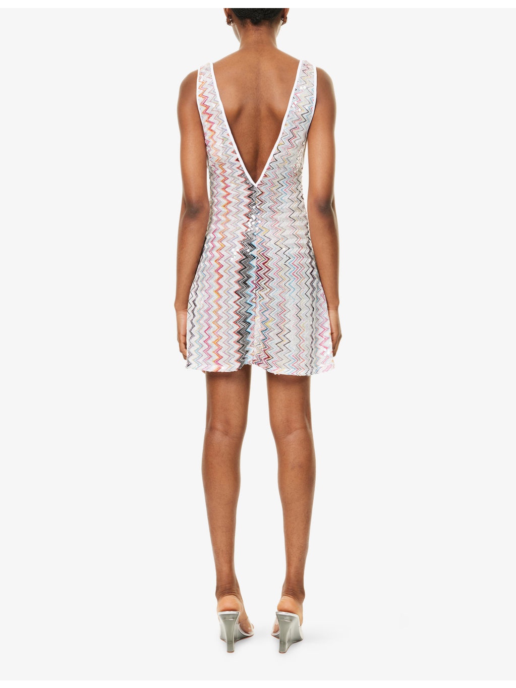 Sequin-Embellished Chevron Woven Mini Dress - 4