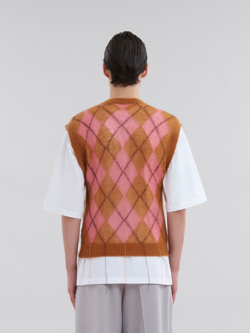 BROWN MOHAIR ARGYLE VEST WITH FLOATING THREADS - 3