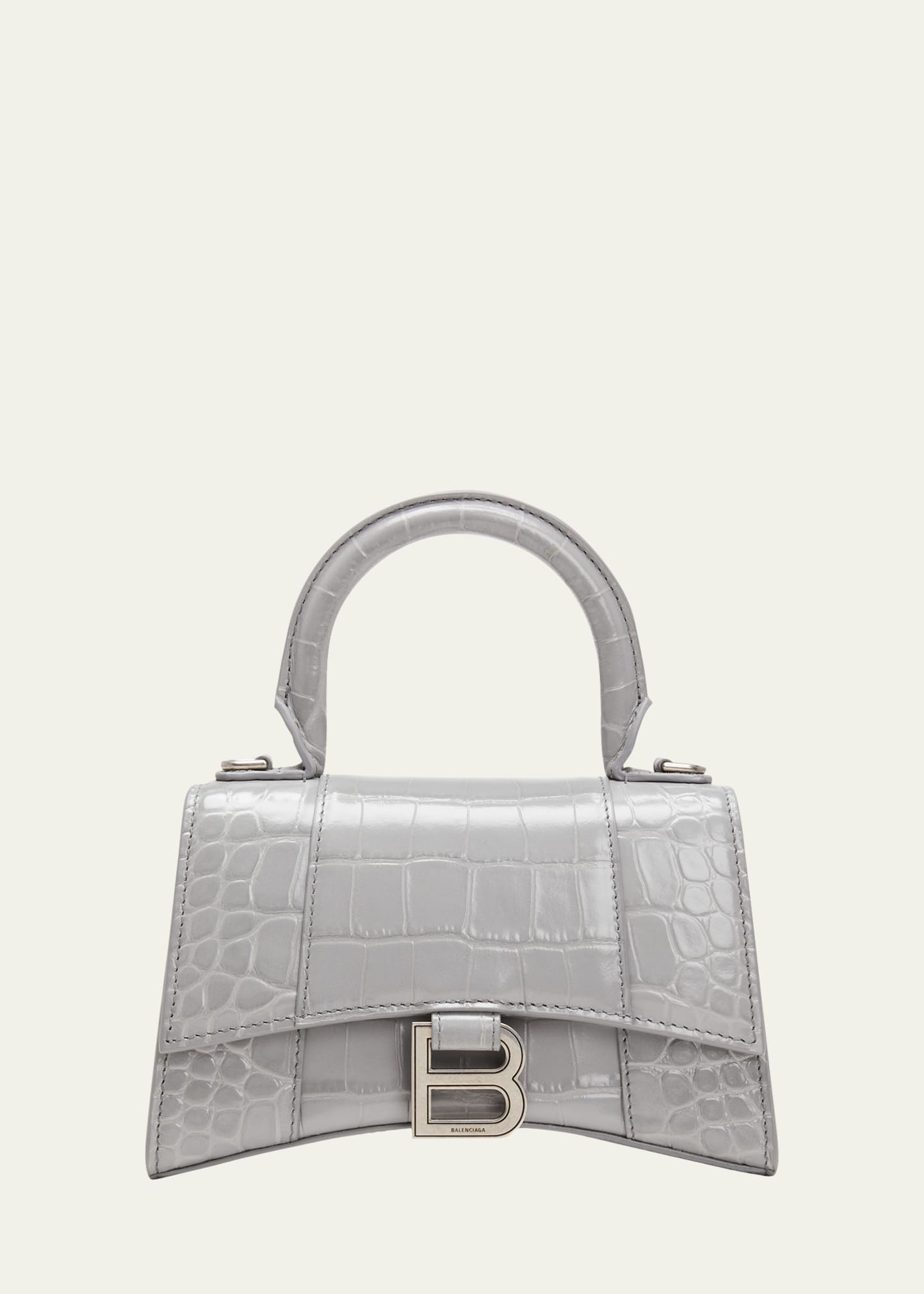 BALENCIAGA Hourglass XS Crocodile-Embossed Top-Handle Bag