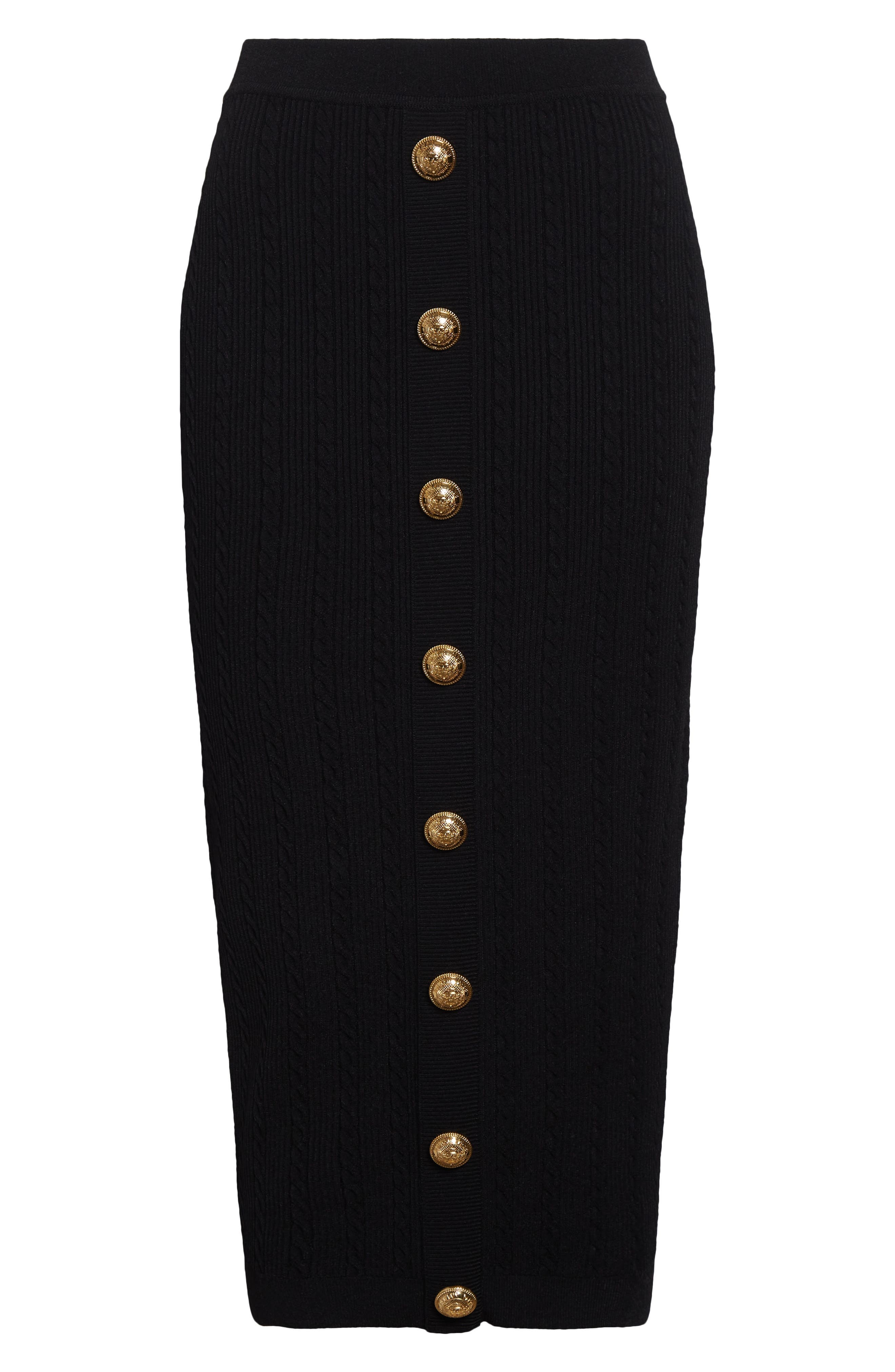 Balmain Torsade Button Detail Rib Cable Knit Midi Skirt in 0Pa Black at Nordstrom - 6