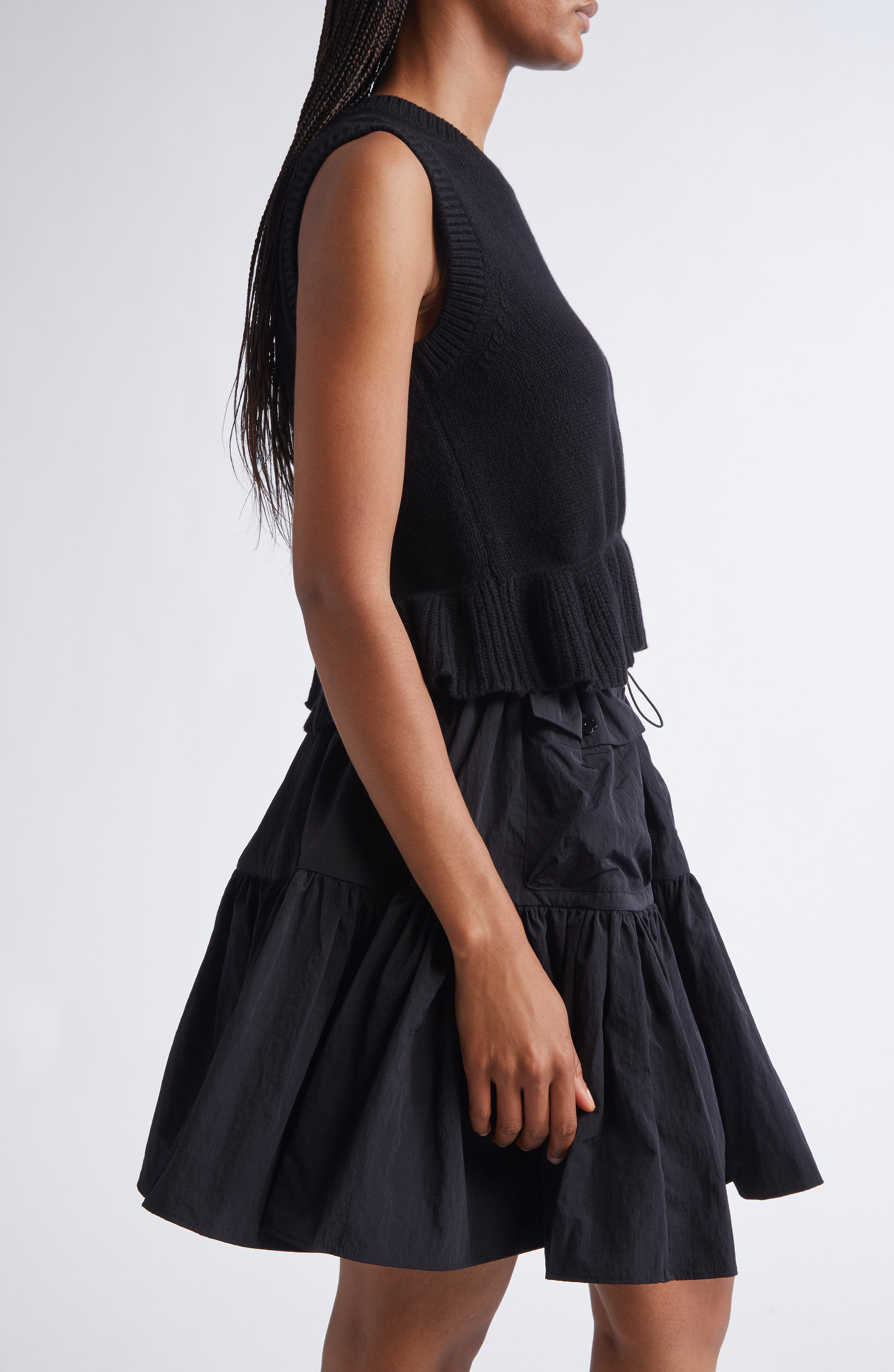 Cecilie Bahnsen Bill Ruffled Peplum Recycled Cashmere & Wool Sweater Vest in Black at Nordstrom - 4