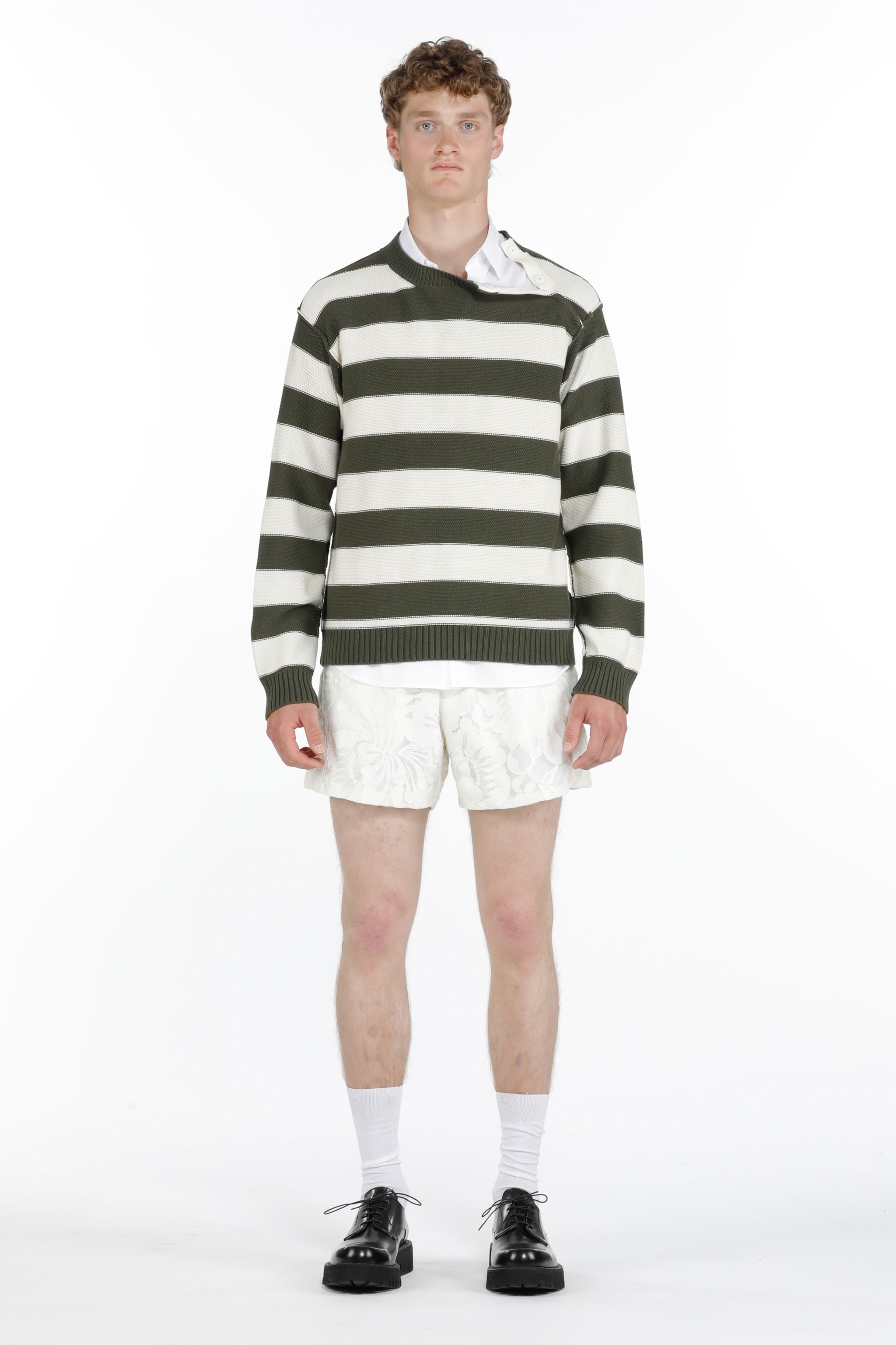 BUTTON-SHOULDER STRIPED SWEATER - 4