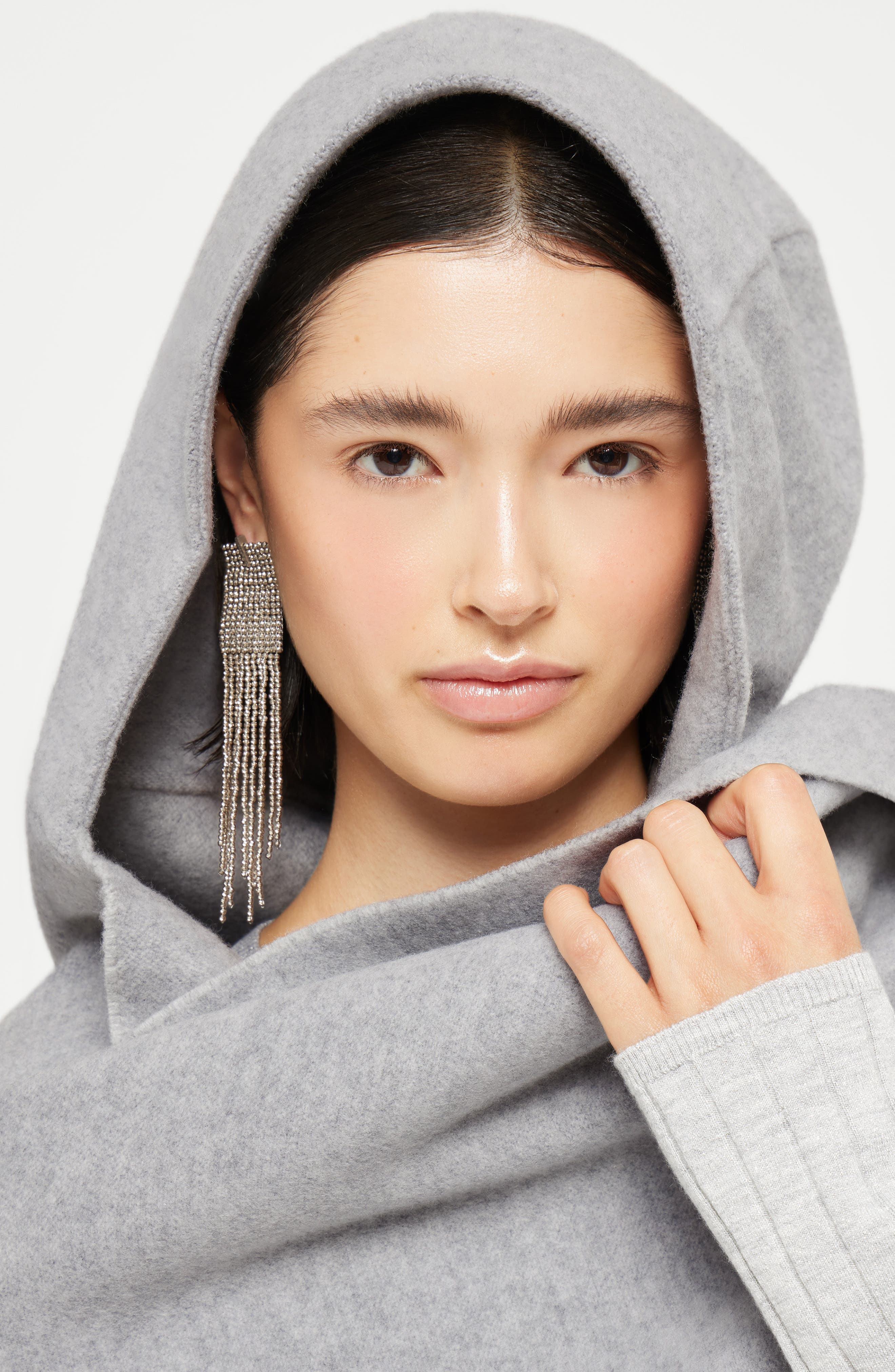 Brunello Cucinelli Knit scarf with hood in Light Grey at Nordstrom - 5
