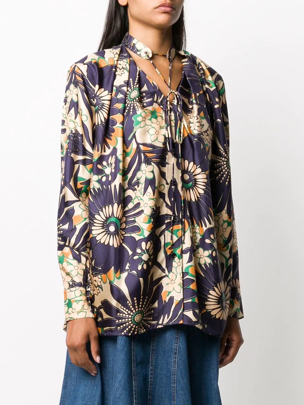 floral-print silk blouse - 3